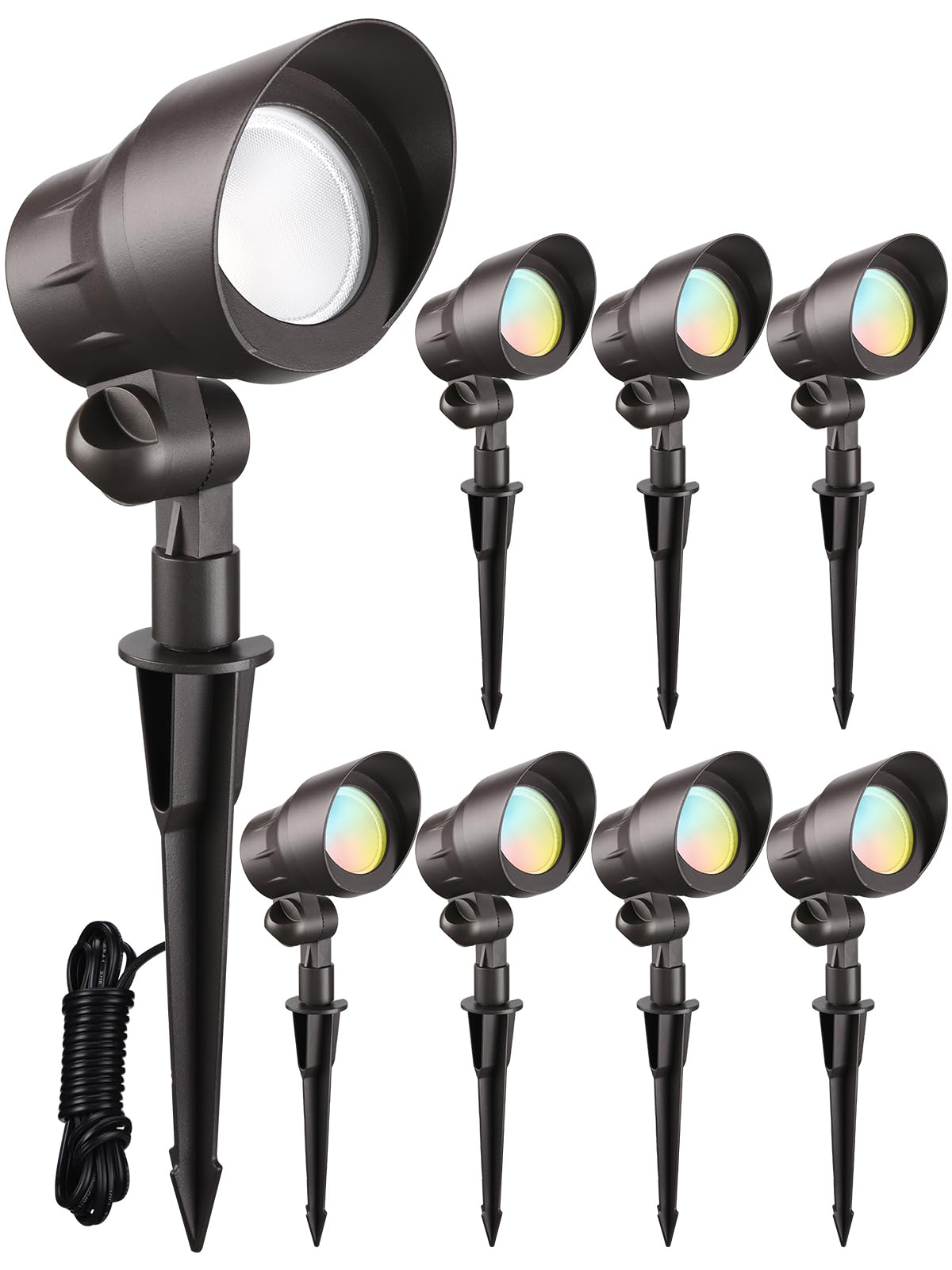 LEONLITE 8-Pack 3CCT Low Voltage LED Landscape Spotlight, 3000K/4000K/5000K Selectable, 4W 12V Outdoor Pathway Lights with CRI90+, Durable Aluminum Housing for Garden, Yard, and Walkway Lighting - ETL Listed Bronze Finish Spot Lights for Enhanced Curb Appeal