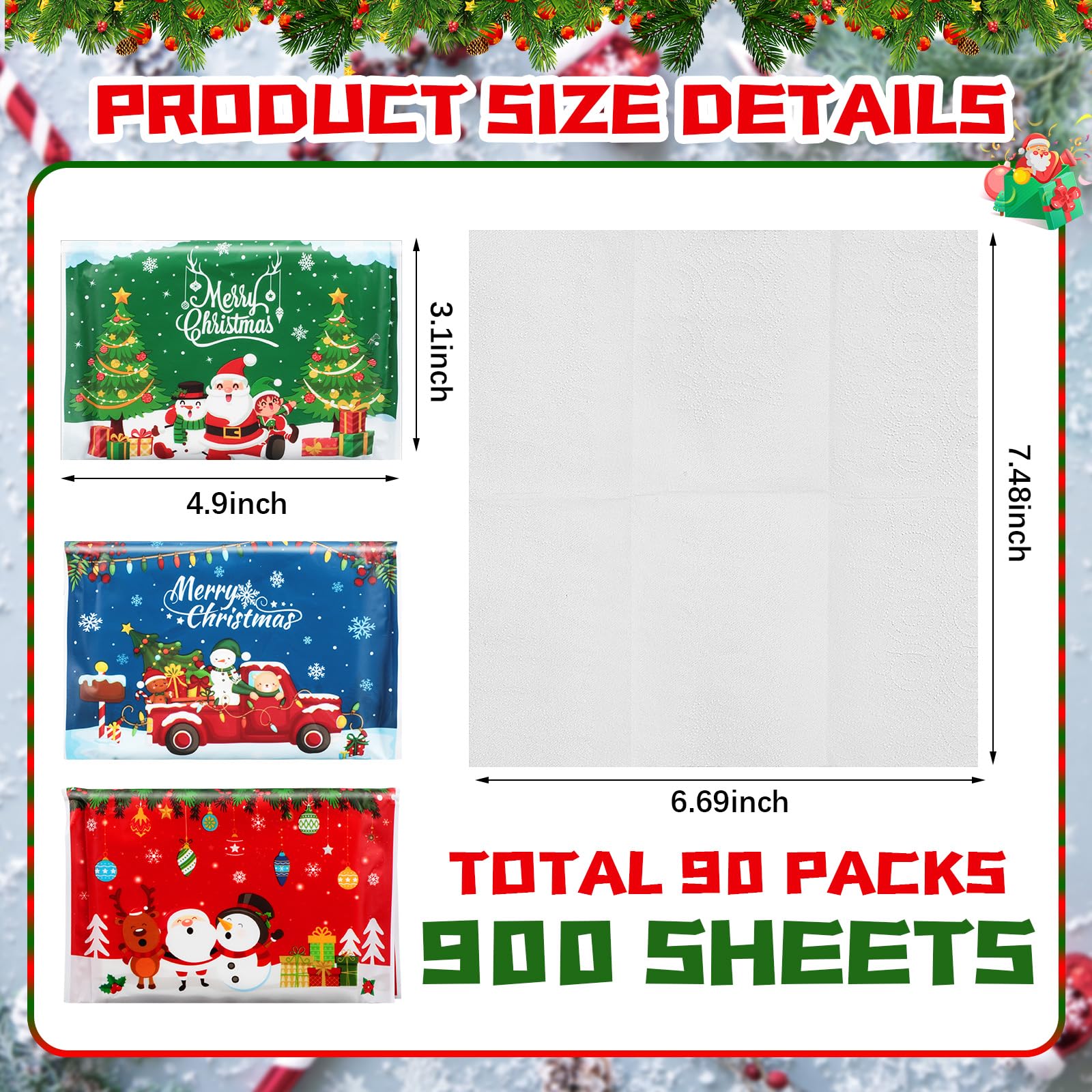 90 Pcs Christmas Facial Tissues - 3 Ply Travel Size Pocket Tissues Bulk Pack for Holiday Party Supplies, Gifts & On-the-Go Use (Elegant Design) - Perfect for Christmas Parties, Travel, Office & Home Decor