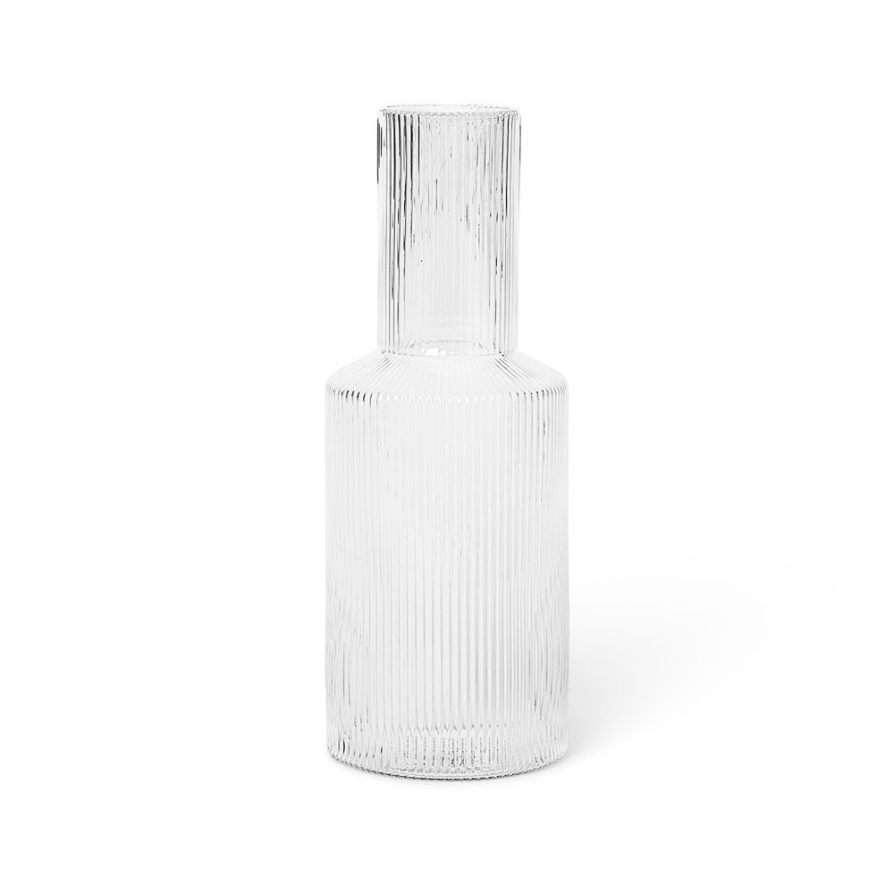 FERM LIVING Ripple Carafe Lid and Drinking Glass Set - Clear Glass Pitcher Cover with Matching Glass for Water, Juice & Beverages - Perfect for Home, Kitchen, and Party Serving
