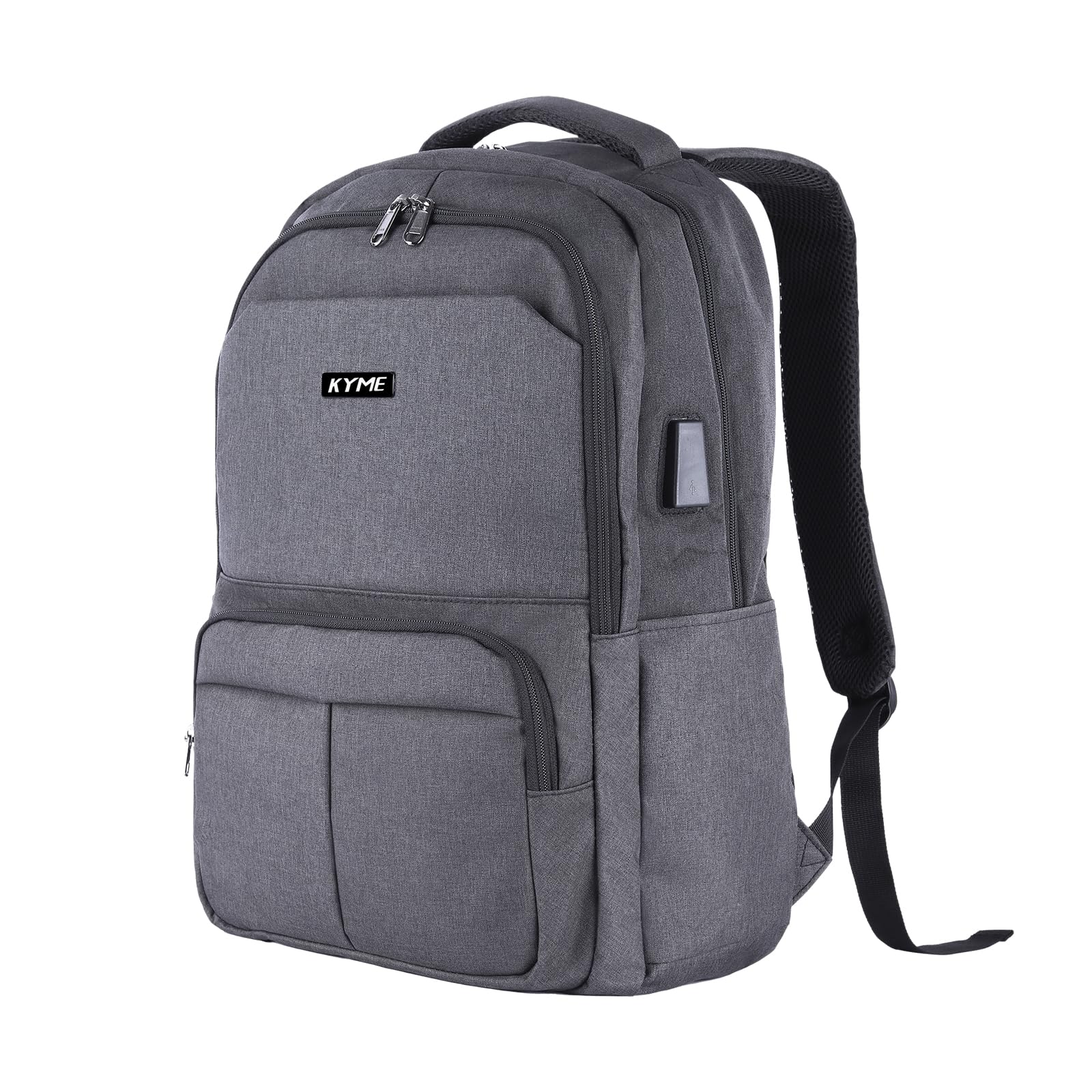 KYME Work Backpack for Men - 17 Inch Large Water Resistant Travel Laptop Backpack - Durable College Book Bag - Perfect for Business, Commuting & School - Grey