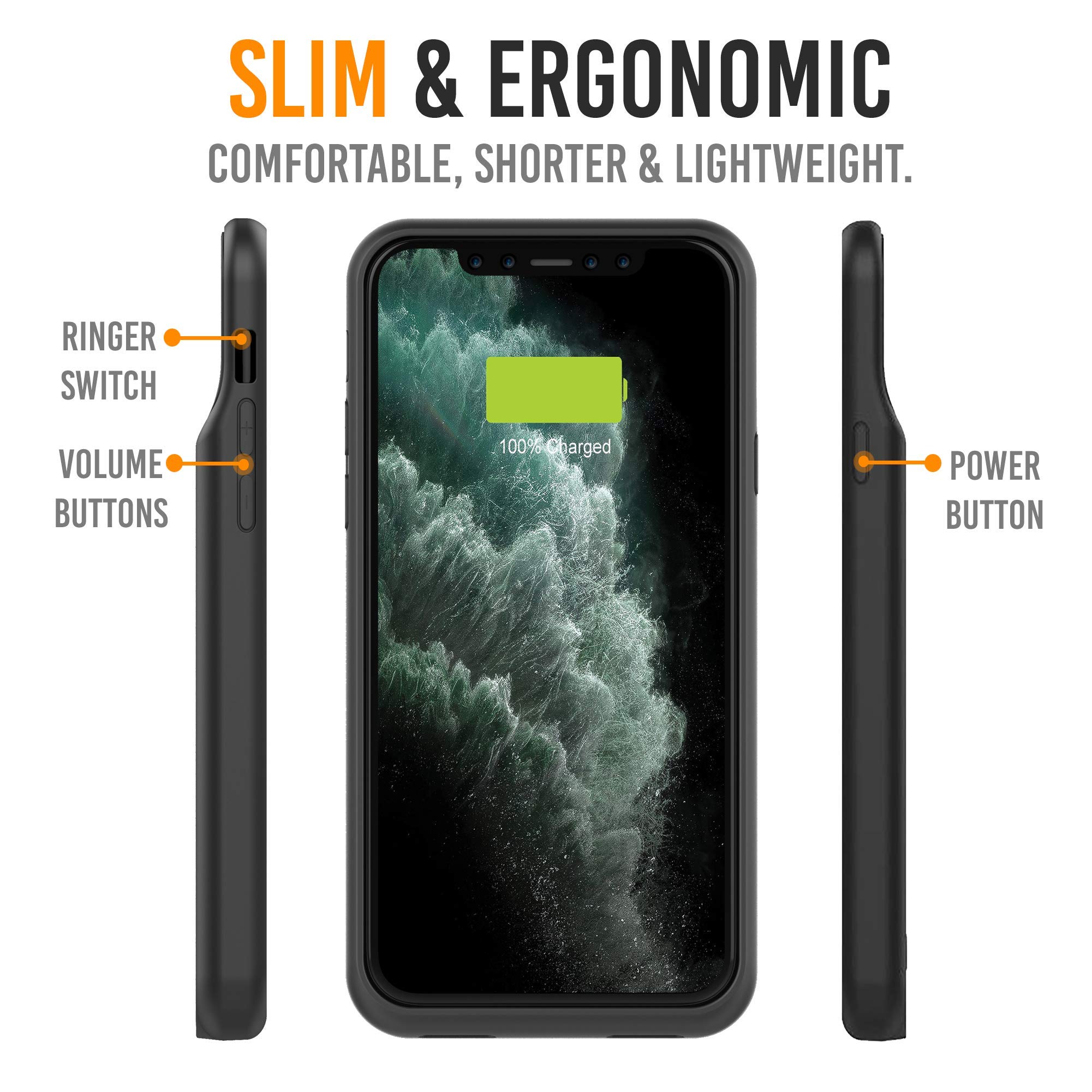 Alpatronix iPhone 11 Pro Max Battery Case - Slim Portable 5000mAh Extended Charger with Wireless Charging & Lightning Audio Support | Perfect for Travel, Work & Outdoor Activities