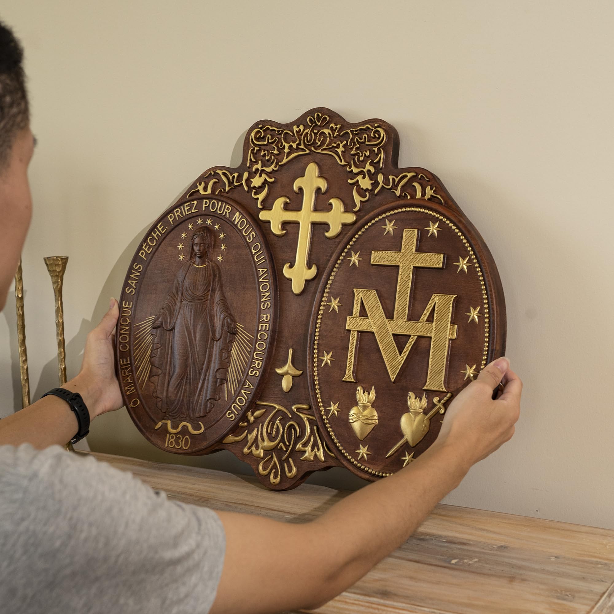 Handmade Wooden Virgin Mary Wall Plaque - 16 Inch Religious Art Sculpture for Home Decor, Catholic Gifts & Christmas Present | Perfect for Church, Prayer Room & Christian Home Décor