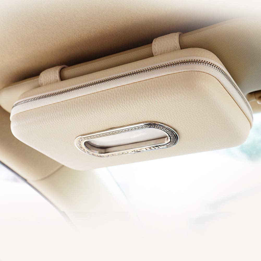 Premium PU Leather Car Visor Tissue Holder - Luxury Backseat Napkin Dispenser for Cars (Beige) | Perfect for Road Trips, Daily Commutes & Family Travel Accessories