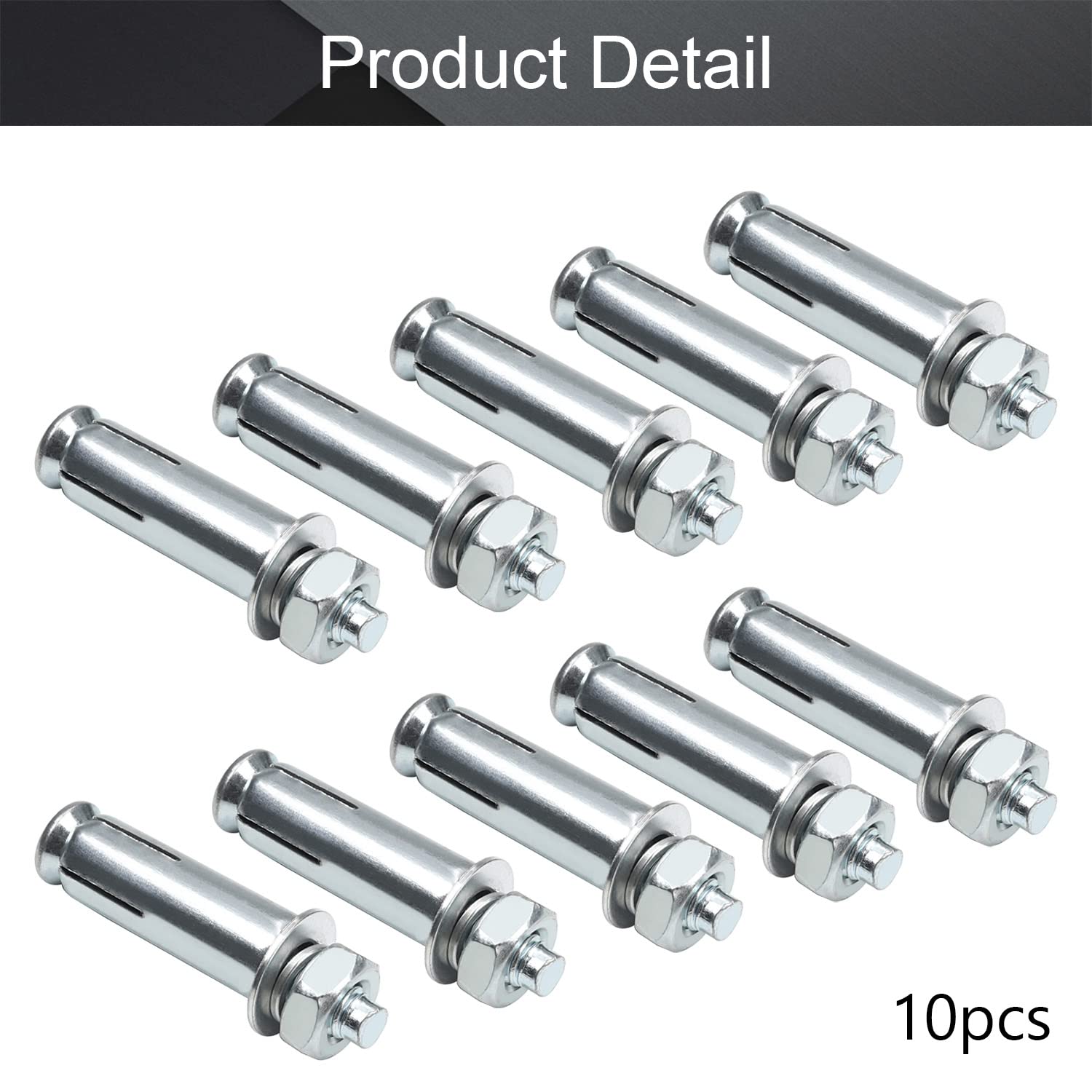 M8x60mm Zinc Plated Steel Expansion Bolts with Nuts - for Fence & AC Installation (10pcs)