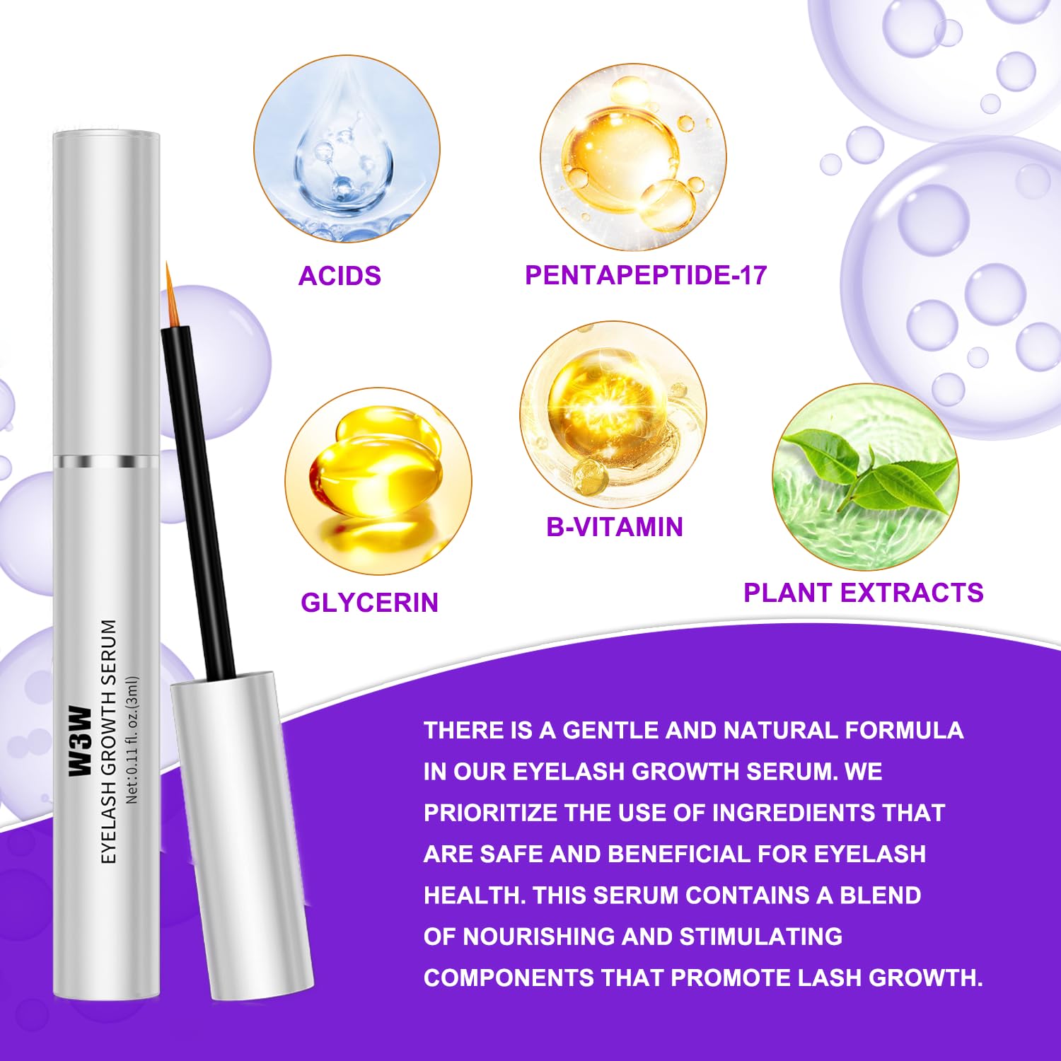 Best Eyelash Growth Serum for Longer & Thicker Lashes - Vegan, Cruelty-Free Lash Enhancer for Natural Looking Volume - Perfect for Nighttime Routine & Special Occasions (1PC)