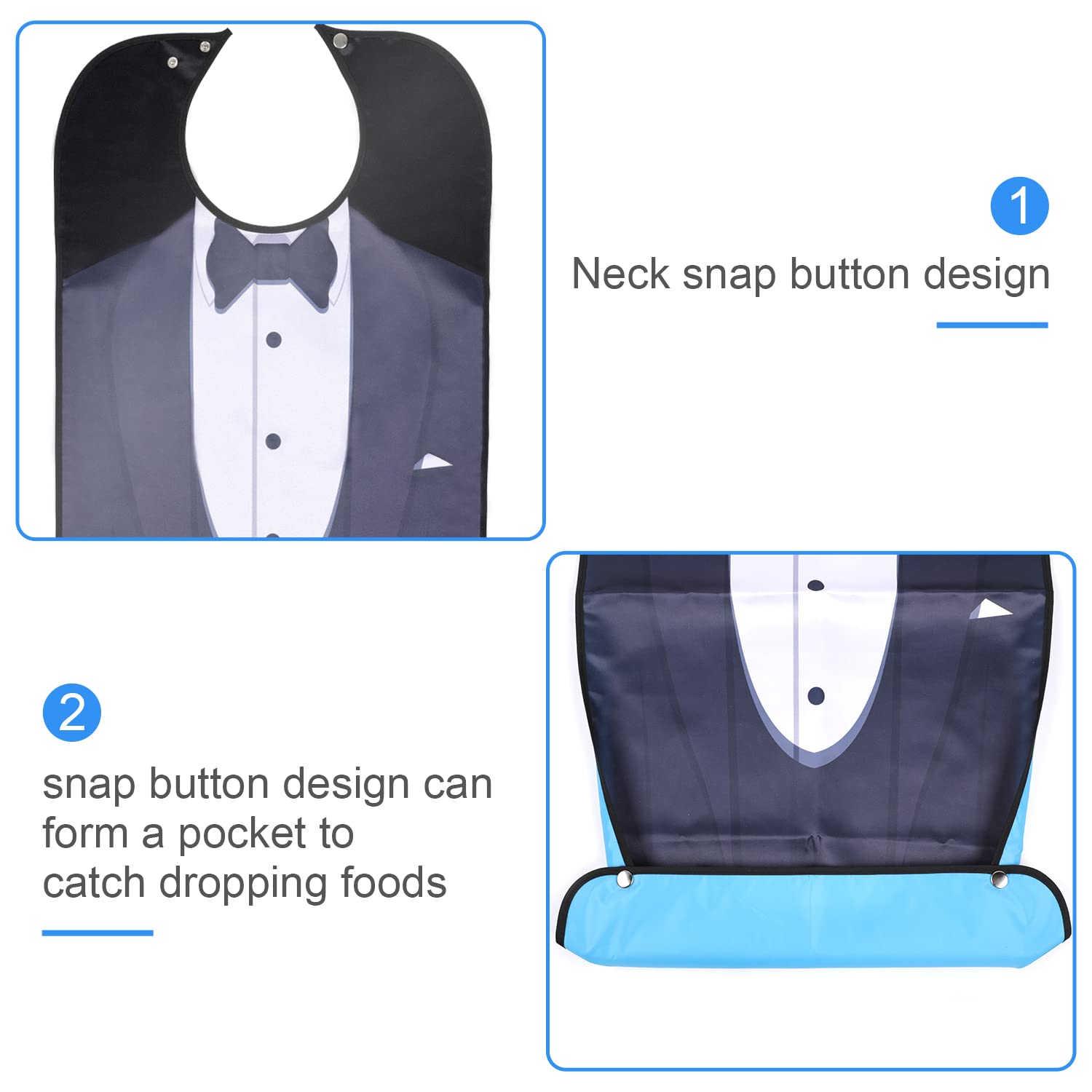 Luckits 4 Pack Reusable Waterproof Adult Bibs for Men & Elderly - Soft Washable Eating Aprons for Dining, Funny Cloth Protector for Elderly Patients, Men & Women - Perfect for Mealtime, Nursing Homes & Dementia Care
