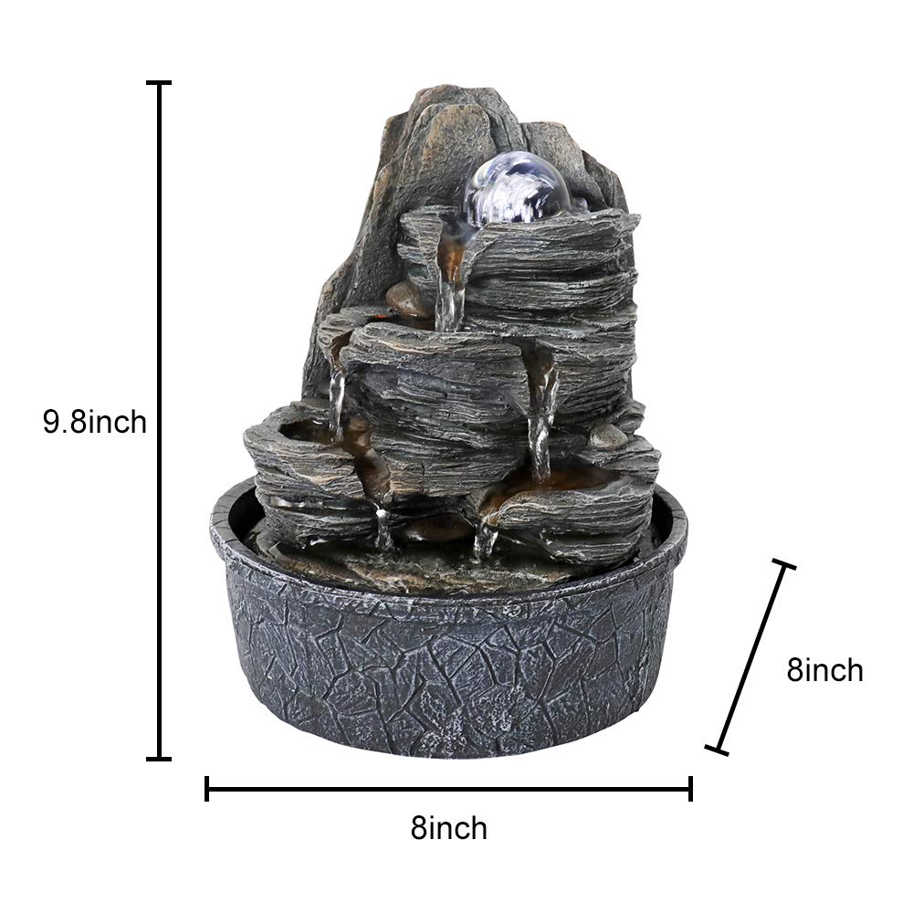 Zen Meditation Tabletop Fountain with LED Lights & Crystal Ball - 9.4