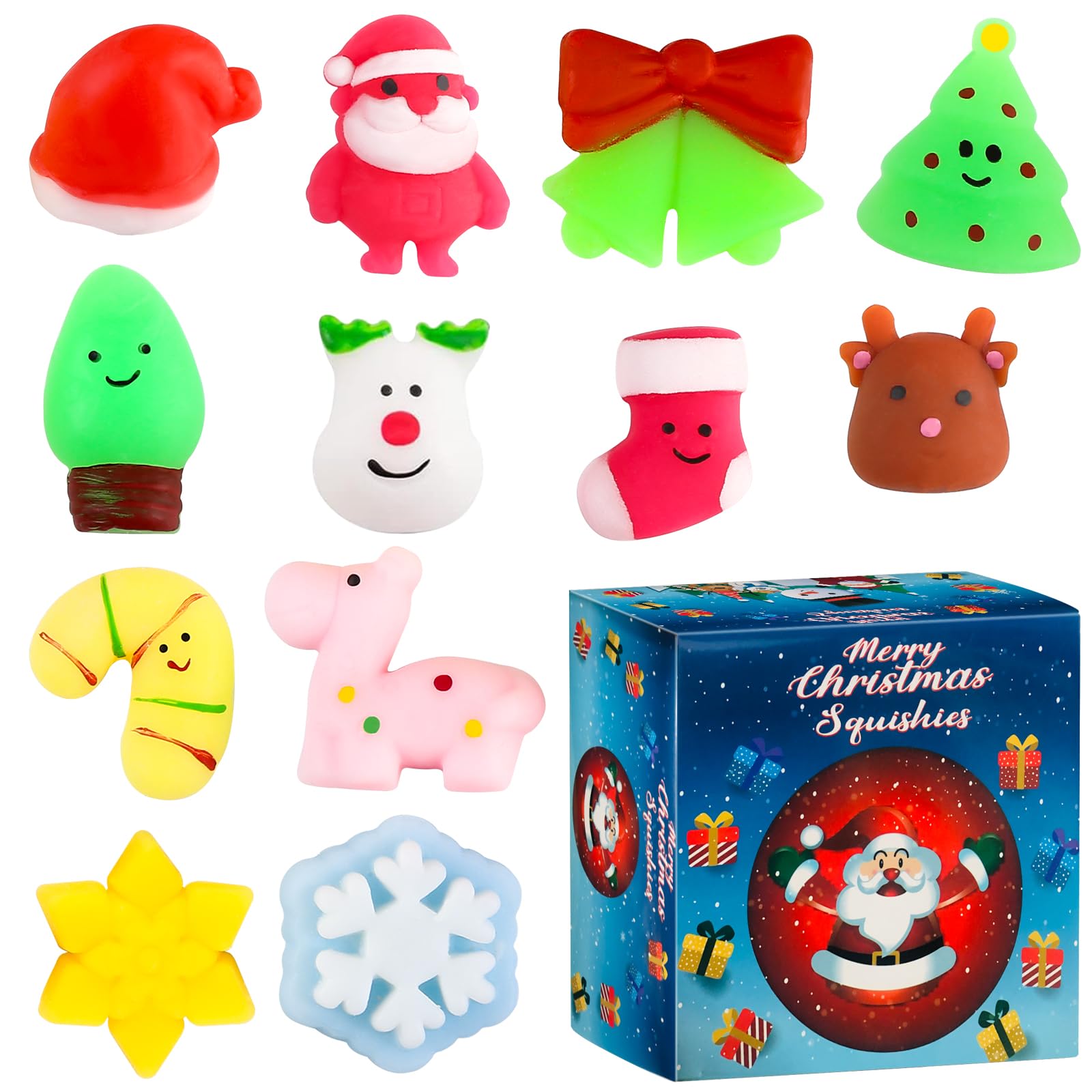 Christmas Squishy Toys 12 Pack - Fun Fidget Toys for Kids, Mini Mochi Stress Relief Bulk Set | Perfect for Stocking Stuffers, Holiday Party Favors, Classroom Rewards & Carnival Prizes | Great for Anxiety Relief, Sensory Play & Party Pinata Fillers