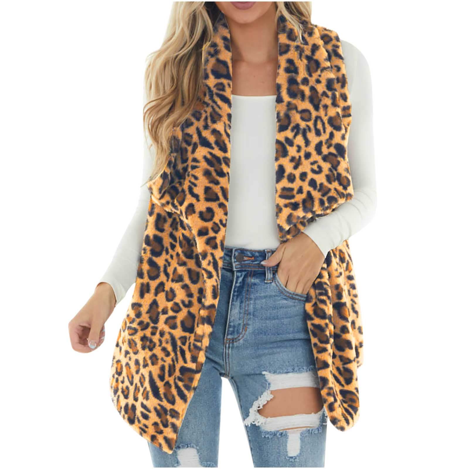 Women's Winter Fashion Leopard Print Plush Vest - Lapel Loose Sleeveless Cardigan Coat for Warmth | Perfect for Casual Outings, Office Wear & Holiday Outfits
