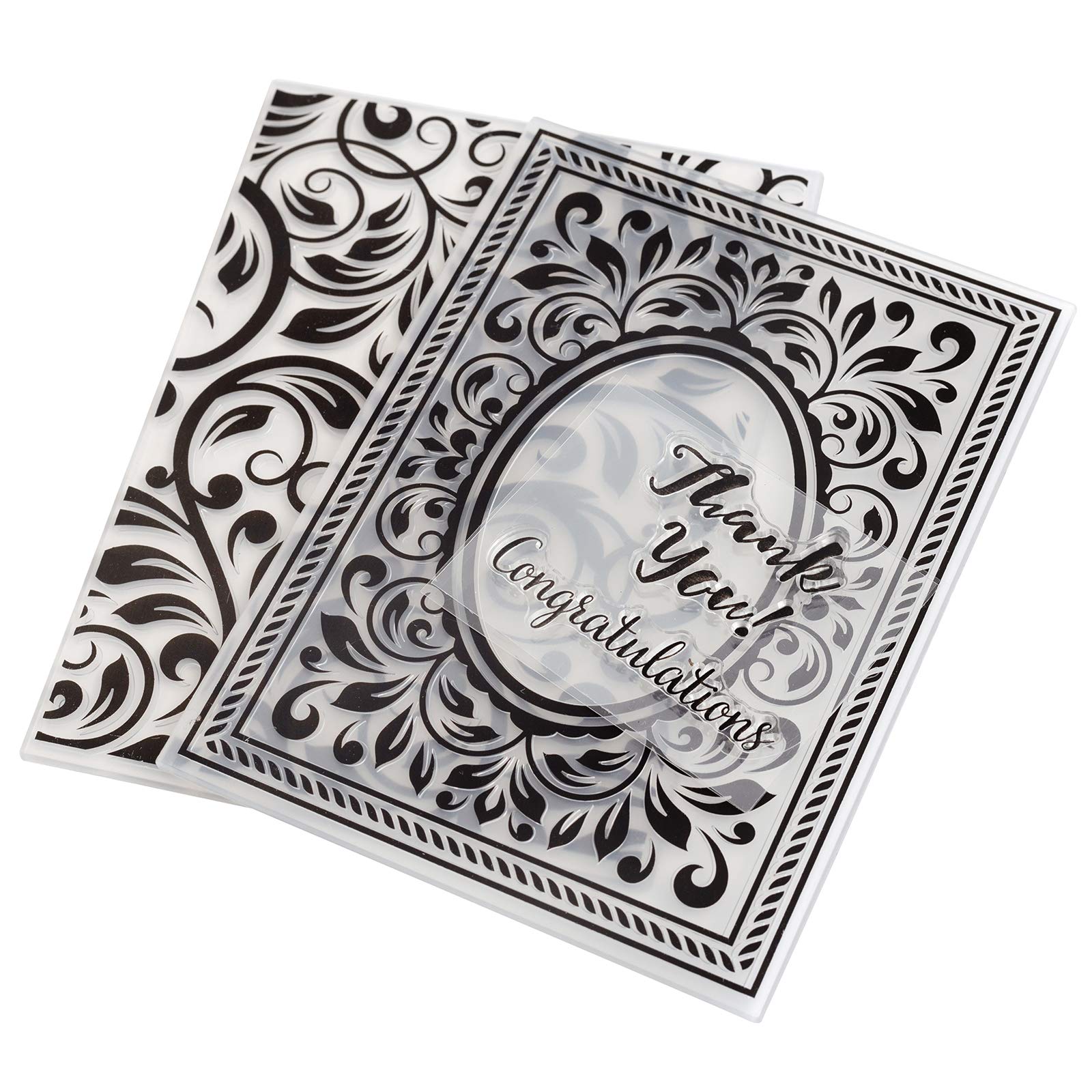 American Crafts Congratulations Flourish Embossing Folders and Stamps Set - Multi-Design Greeting Card Making Kit for DIY Scrapbooking, Wedding Invitations & Paper Crafting Projects