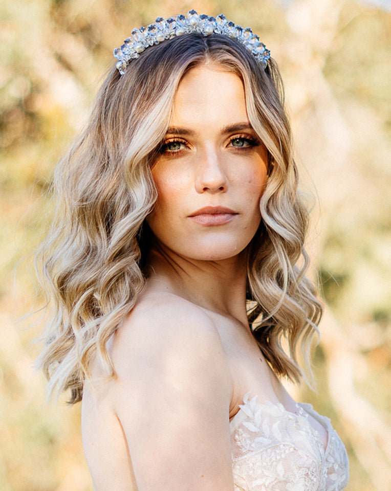 Elegant Petite Wedding Crown Band with Low Crystal Design by Kezani - Perfect for Bridal Accessories, Boho Weddings & Special Occasions