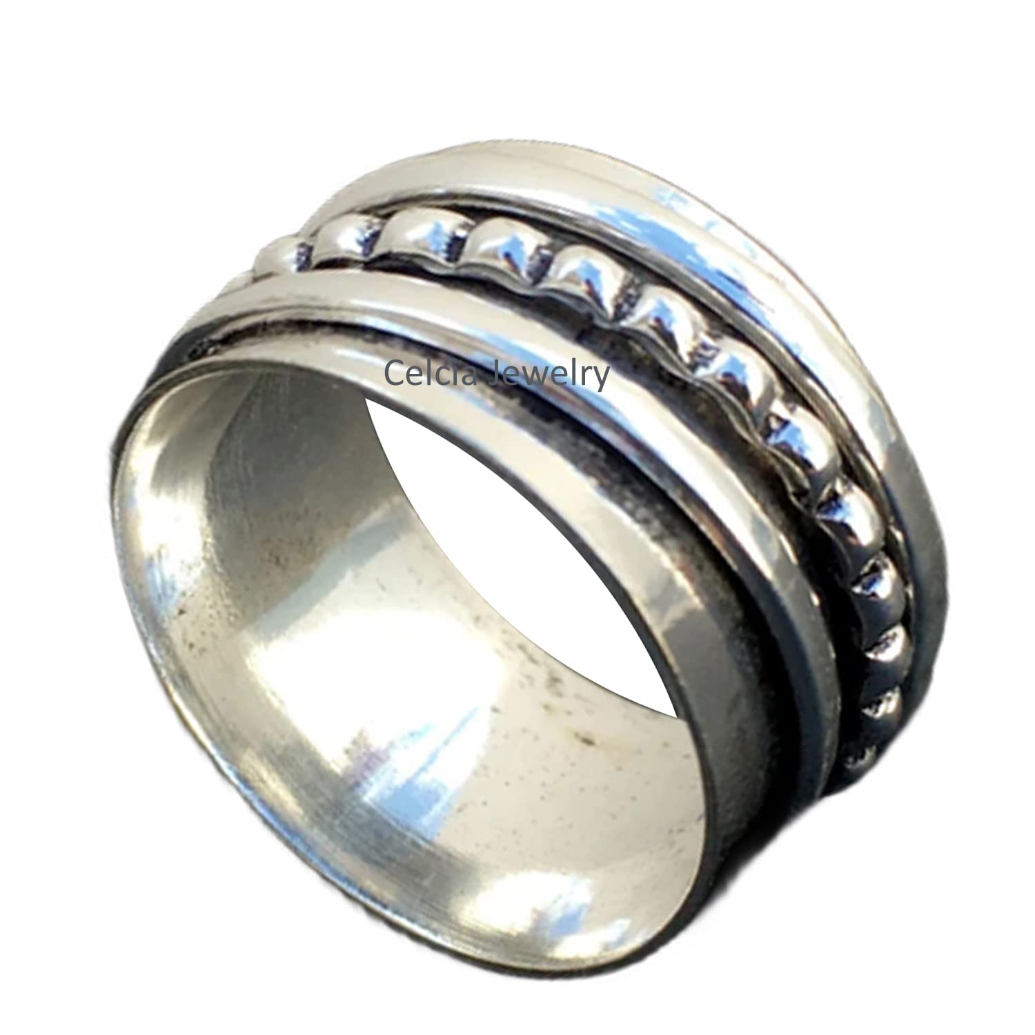 925 Sterling Silver Anxiety Spinner Ring for Women & Men - Unisex Fidget Spinner Ring for Stress Relief, Meditation & Yoga - Boho Worry Ring, Thumb Ring - Perfect Mothers Day Gift (Size 7) - Ideal for Anxiety Relief, Office Stress & Mindfulness Practice