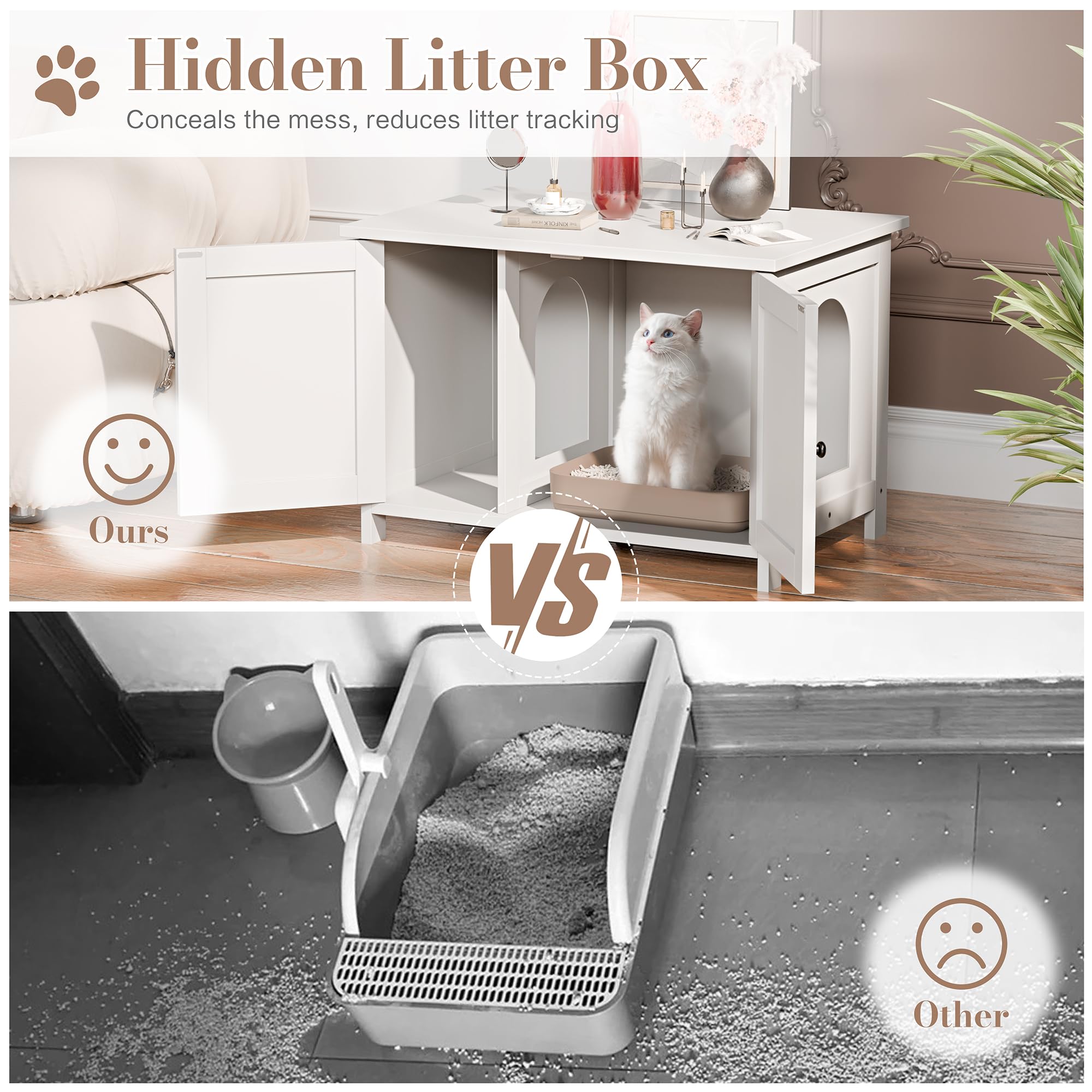 Wooden Cat Litter Box Enclosure with Barn Door - Hidden Litter Box Furniture for Cats, White - Fits Most Litter Boxes | Perfect for Home, Apartment & Pet-Friendly Spaces