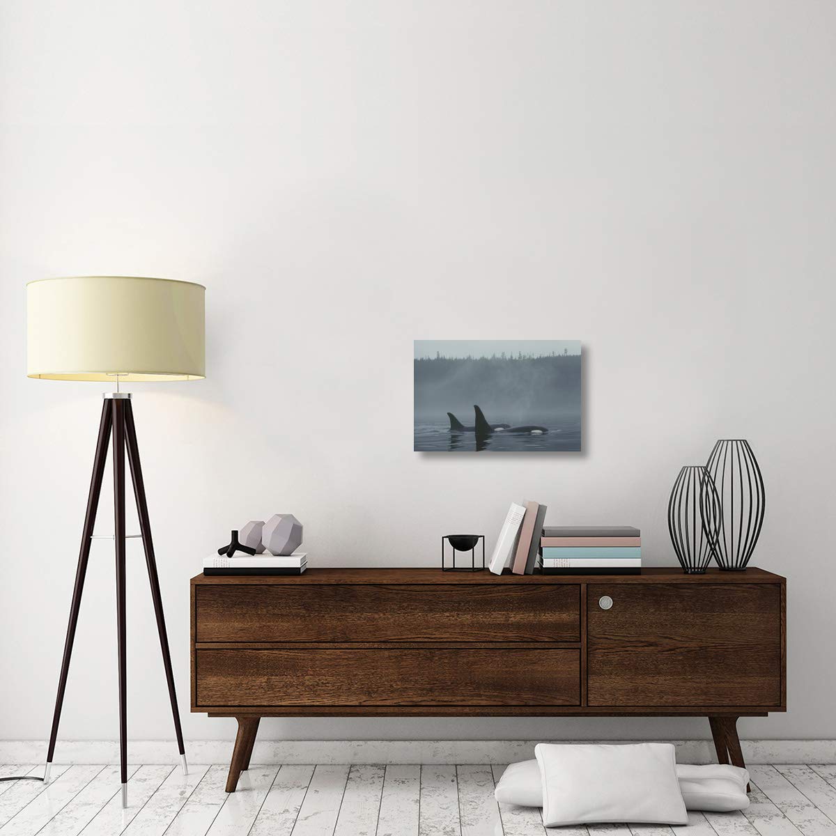 Orca Male and Female Surfacing Canvas Art Print - 24x16 Inches - Johnstone Strait BC Canada Wildlife Wall Decor for Living Room, Bedroom & Office