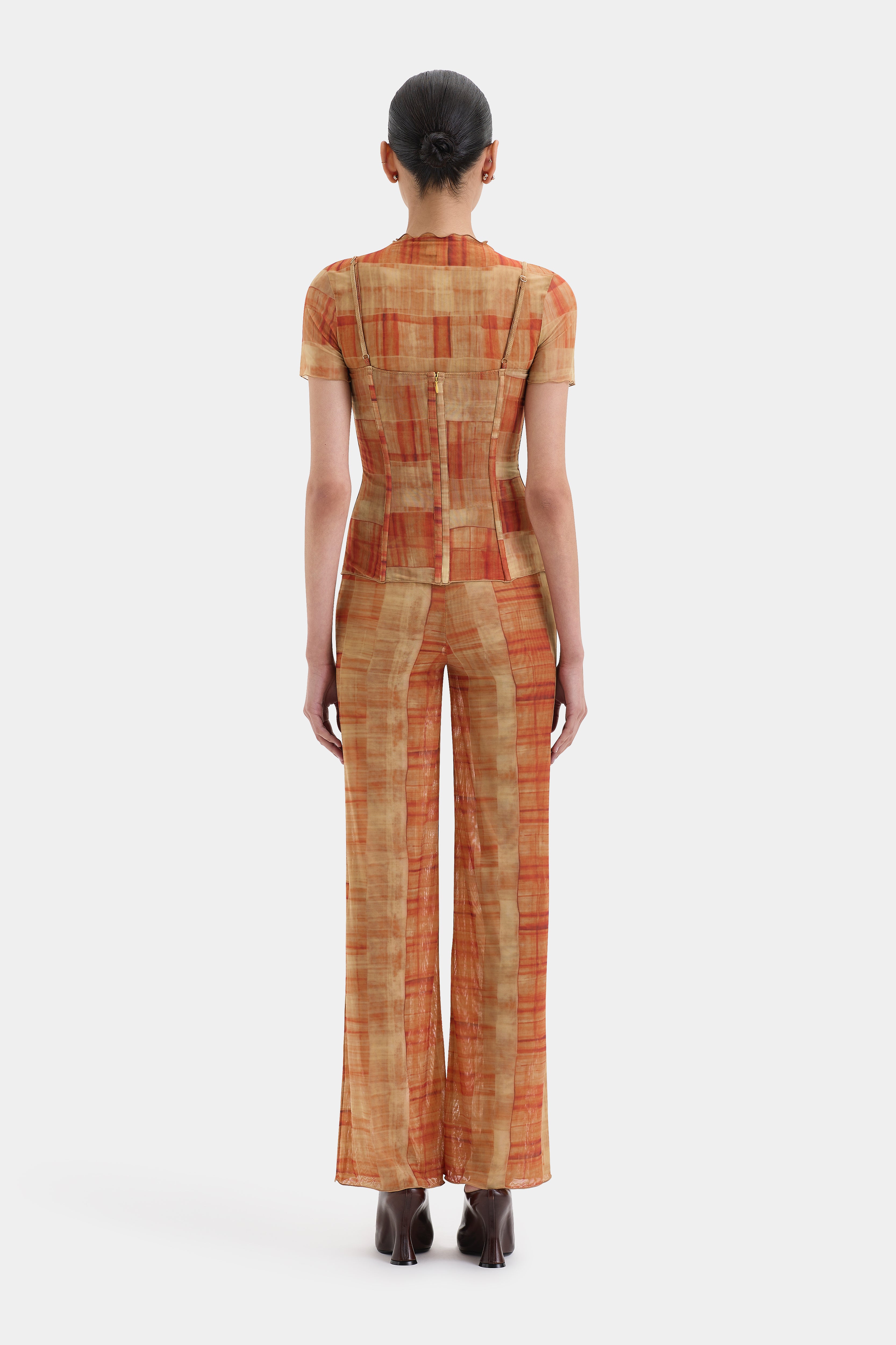 Ferrera Orange Check Pants - Stylish & Comfortable Women's Trousers for Casual Wear & Office Outfits