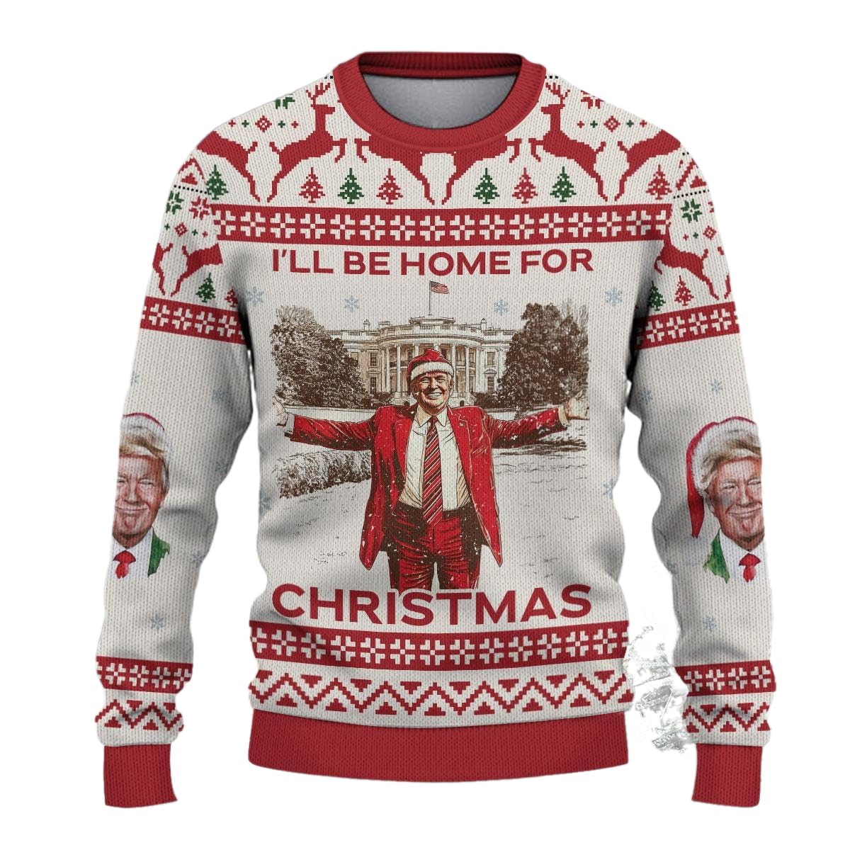 Funny Trump Ugly Christmas Sweater - 'I'll Be Home for Christmas' MAGA Gift for Trump Supporters, Women & Men | Team Trump JD Vance 2024 | Perfect for Holiday Parties, Festive Gatherings & Political Humor