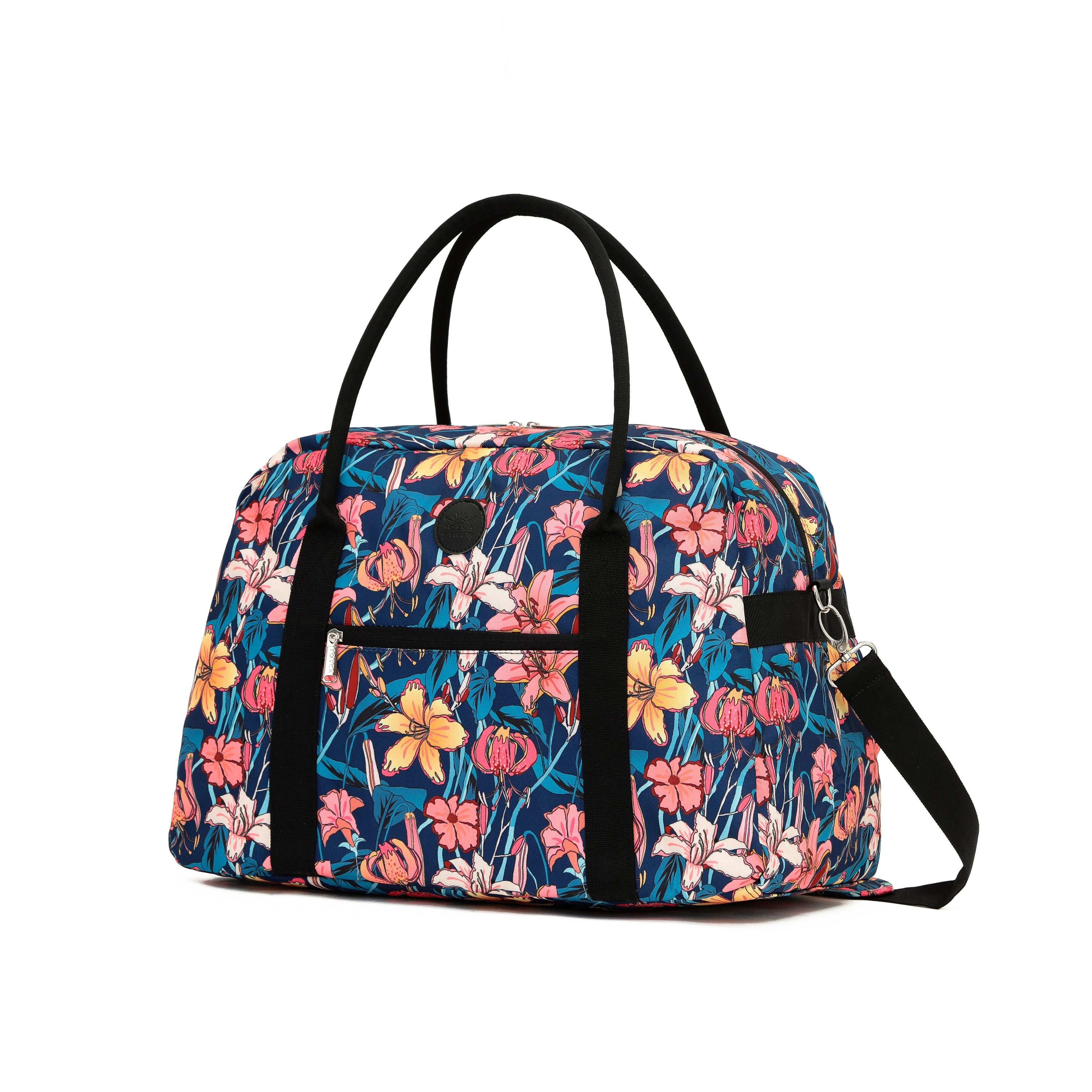 Tosca TCA935 Stylish Blue Floral Tote Duffle Bag for Women - Perfect for Travel, Gym, Work & Everyday Use
