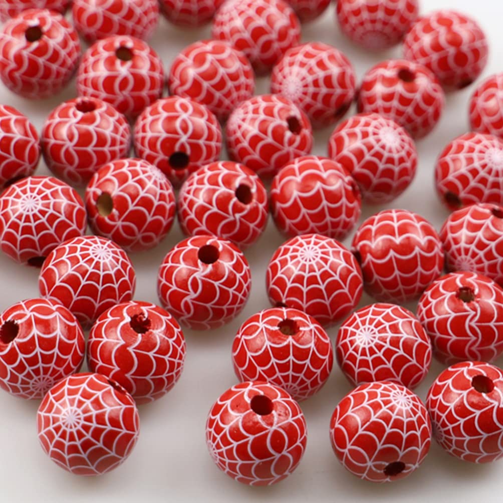 30pcs Halloween Cobweb Wood Beads - Round Polished DIY Craft Beads for Jewelry Making, Costume Accessories & Home Decor