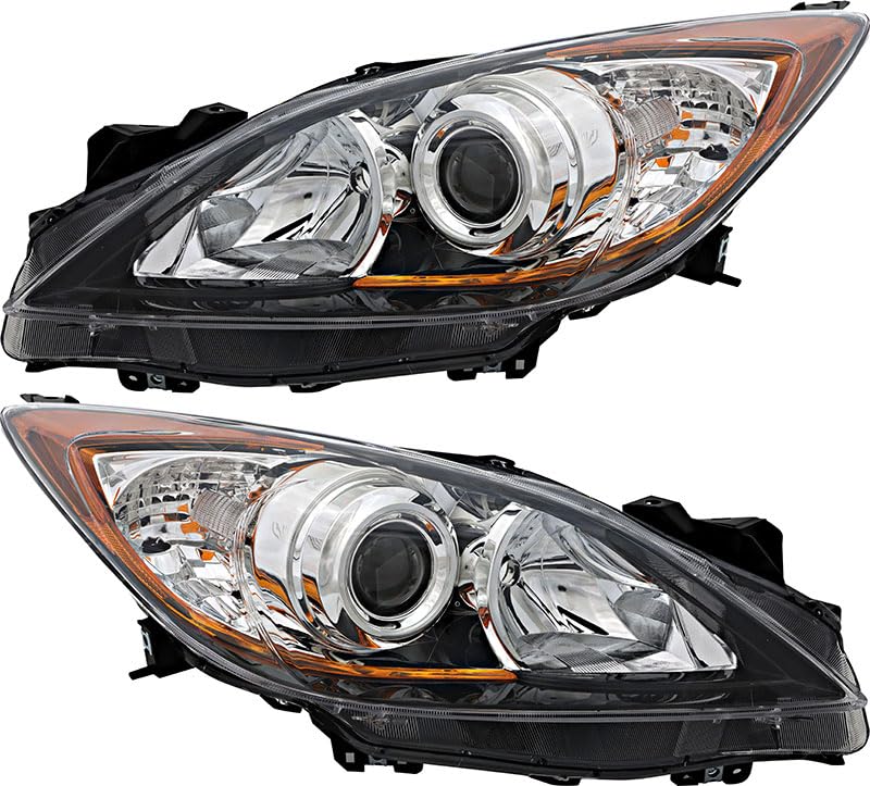 Mazda 3 Headlights Replacement Set - Halogen Headlamp Assembly for 2010-2011 Models (Driver & Passenger Side) - Perfect for Night Driving & Foggy Conditions