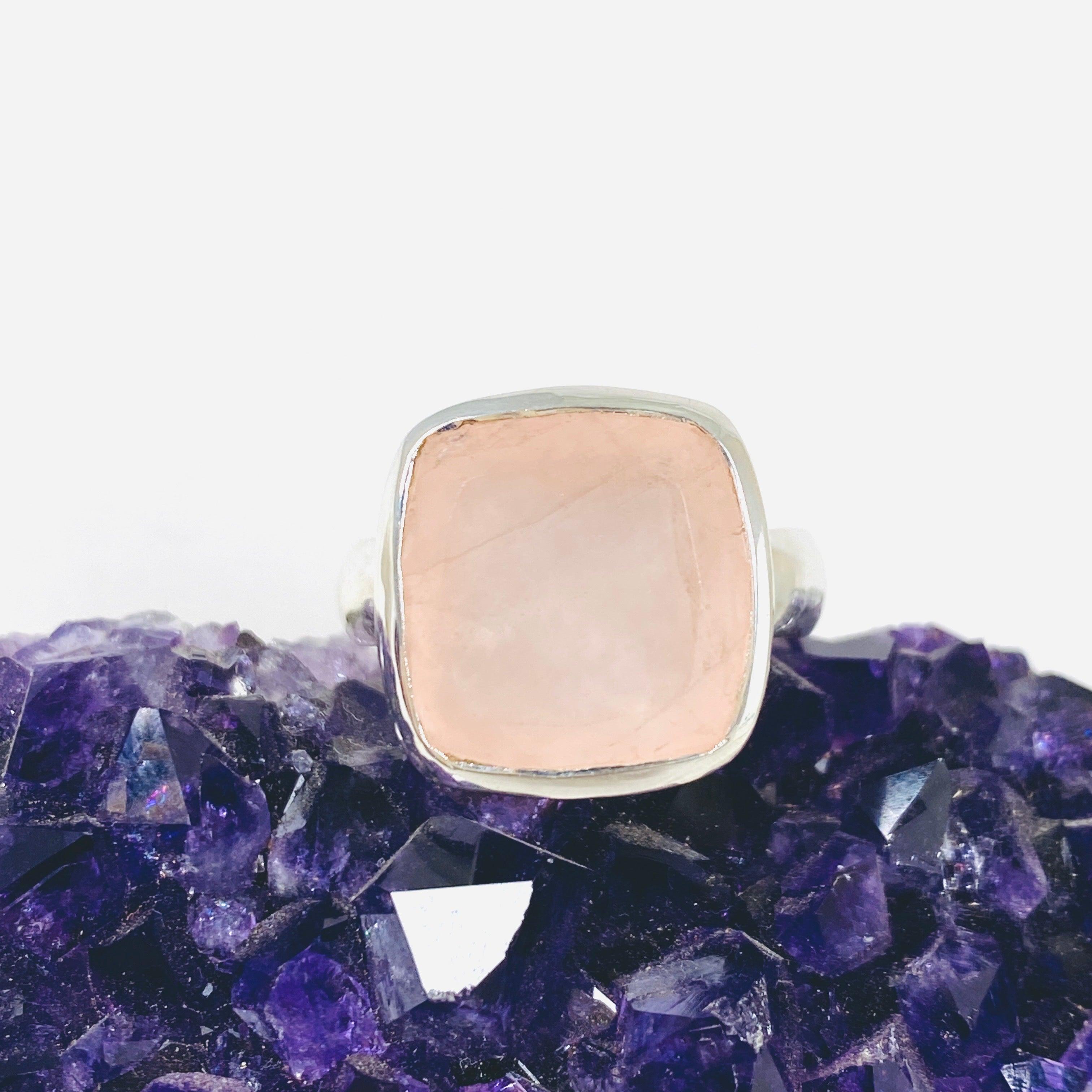 Rose Quartz Square Faceted Ring - Size 9 - KRGJ2997 | Elegant Healing Crystal Jewelry for Women, Perfect for Meditation, Yoga & Spiritual Gifts