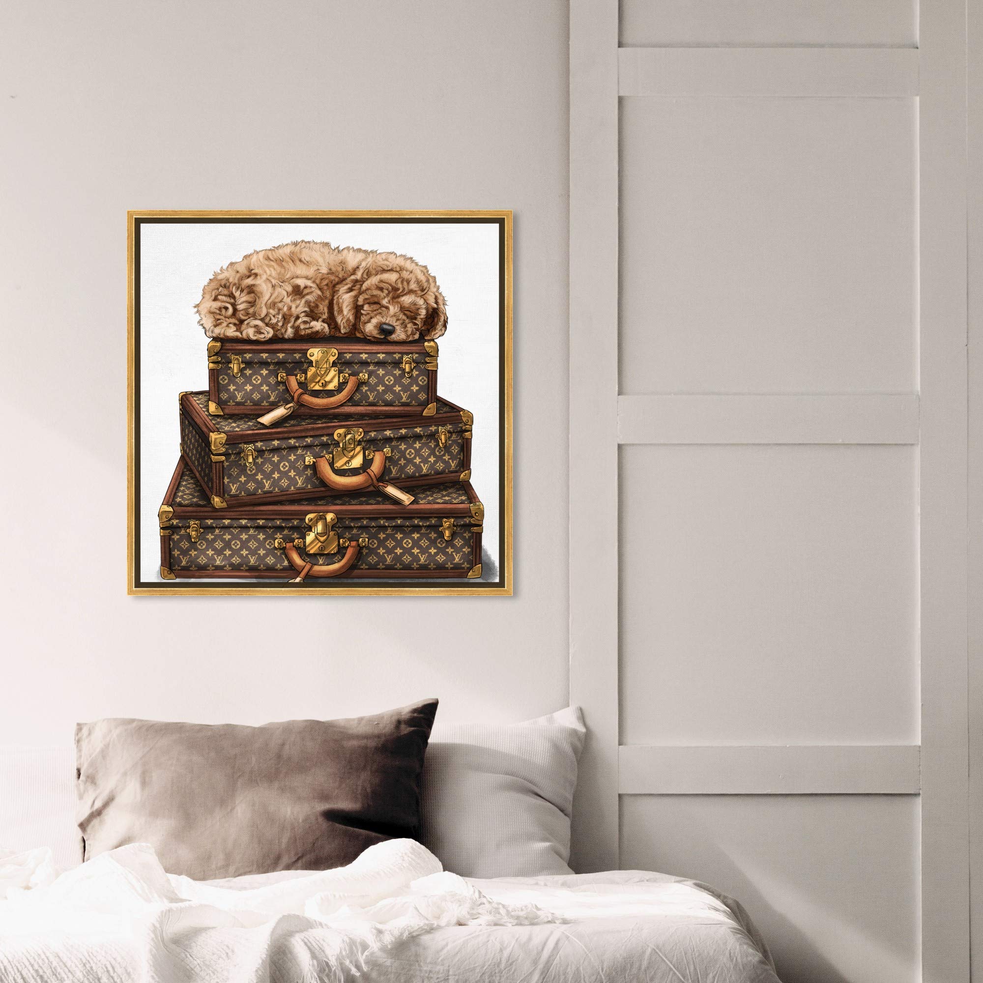Oliver Gal Artist Co. 'Sleeping Poodle' Framed Wall Art - 24x24 Inch Brown & White Canvas Print - Fashion & Glam Home Decor for Living Room, Bedroom, Office