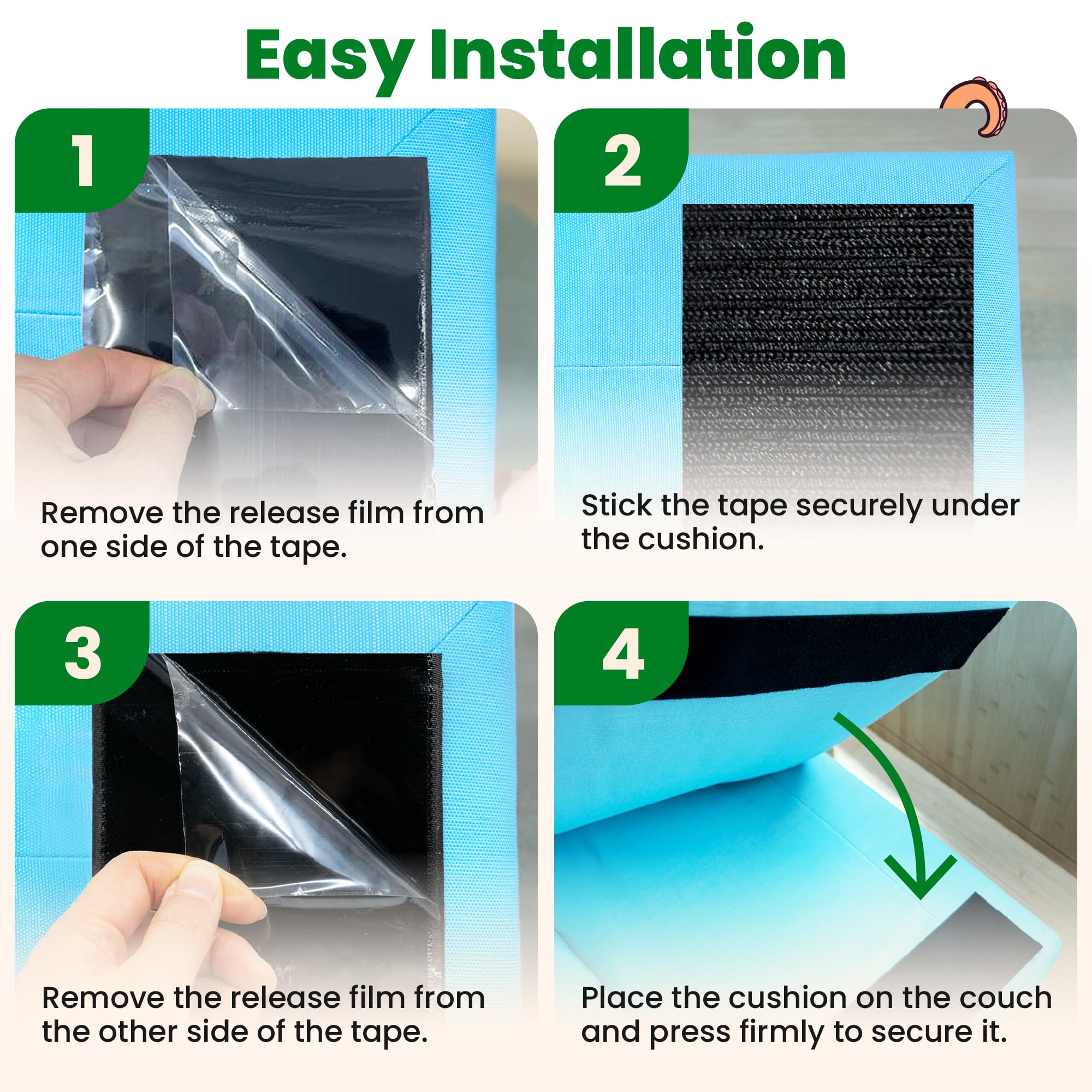 ECOHomes Heavy Duty 4 Inch x 6.5 FT Non-Slip Adhesive Hook and Loop Tape Roll - Black Sofa Cushion Gripper to Prevent Sliding for Couches, Outdoor Furniture, and Home Decor | Perfect for Securing Loose Cushions on Sectionals, Recliners, and Patio Chairs