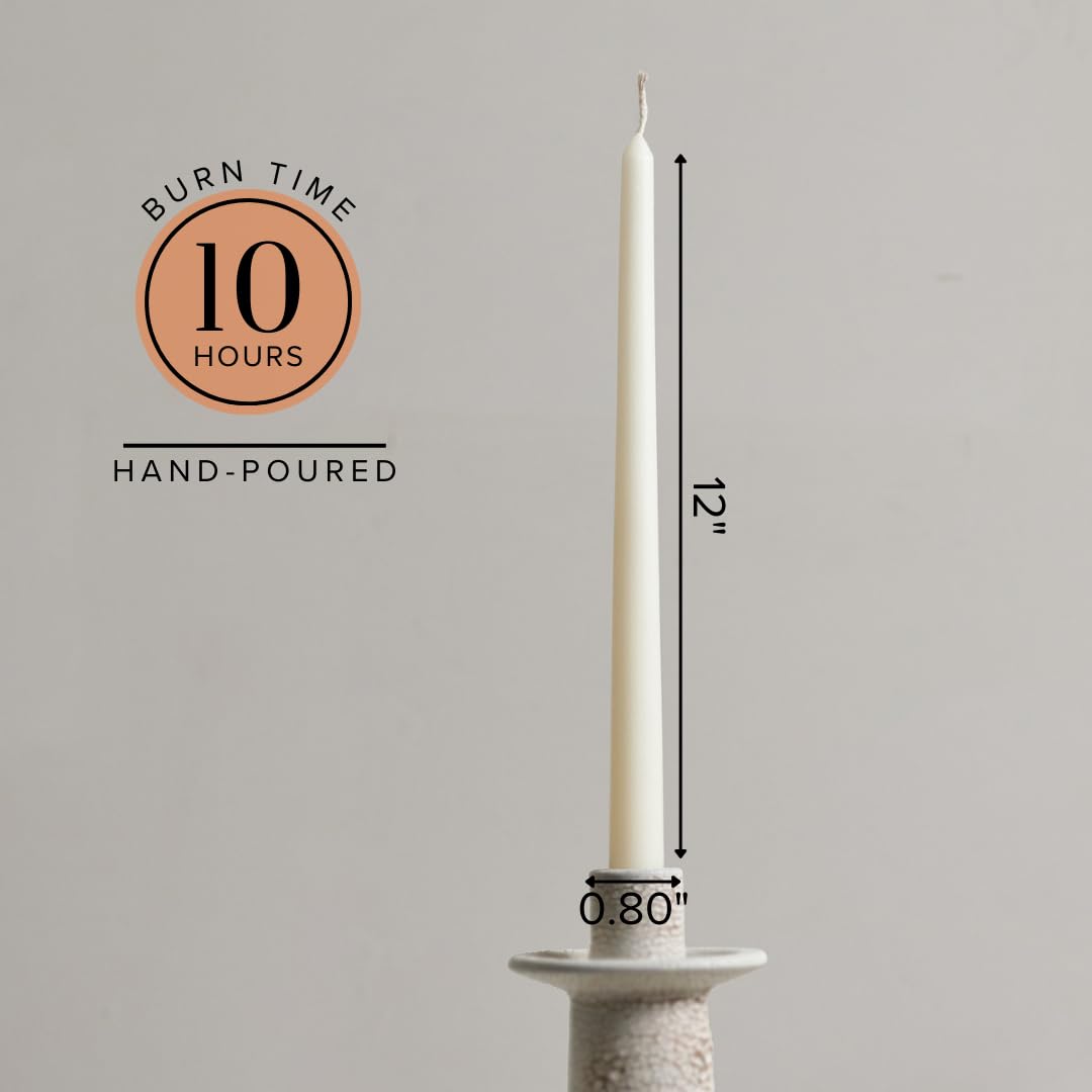 12 Inch Ivory Taper Candles - Set of 30 Dripless Candlesticks for Dining & Decor