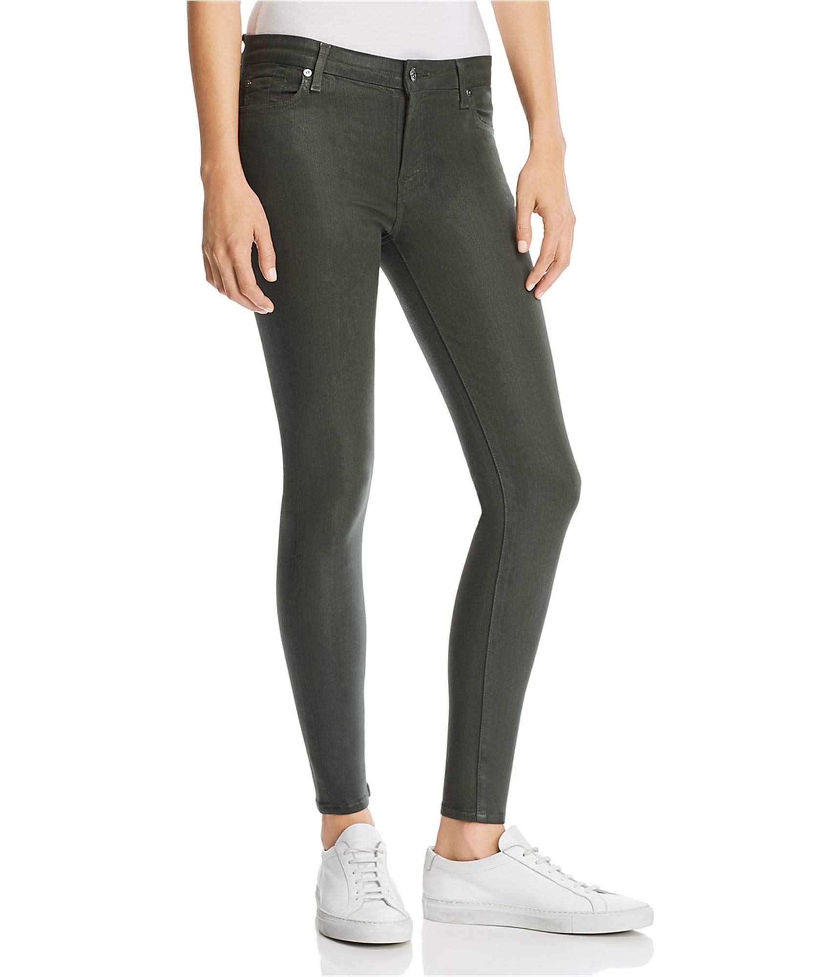 7 for All Mankind Women's Coated Sheen Ankle Skinny Jeans - Mid Rise Stretch Denim Pants for Casual Wear & Night Out