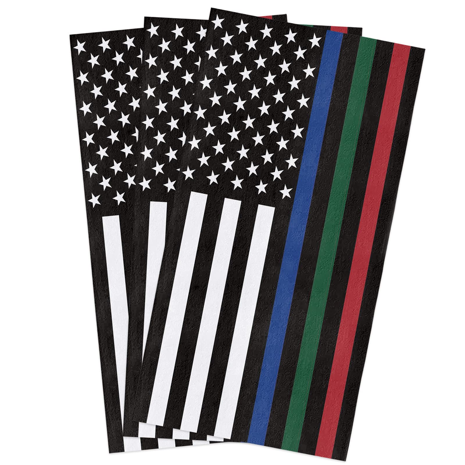 USA Flag Police Firefighter Army Dish Towels Set of 3 - Soft Microfiber Absorbent Kitchen & Bath Towels (18x28in) - Patriotic Blue Green Red Stripes for Home, Camping & Gifts