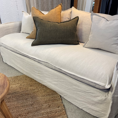Malibu 3-Seater Slipcover Sofa - Natural Linen Fabric - Comfortable Living Room Furniture for Home & Office Decor