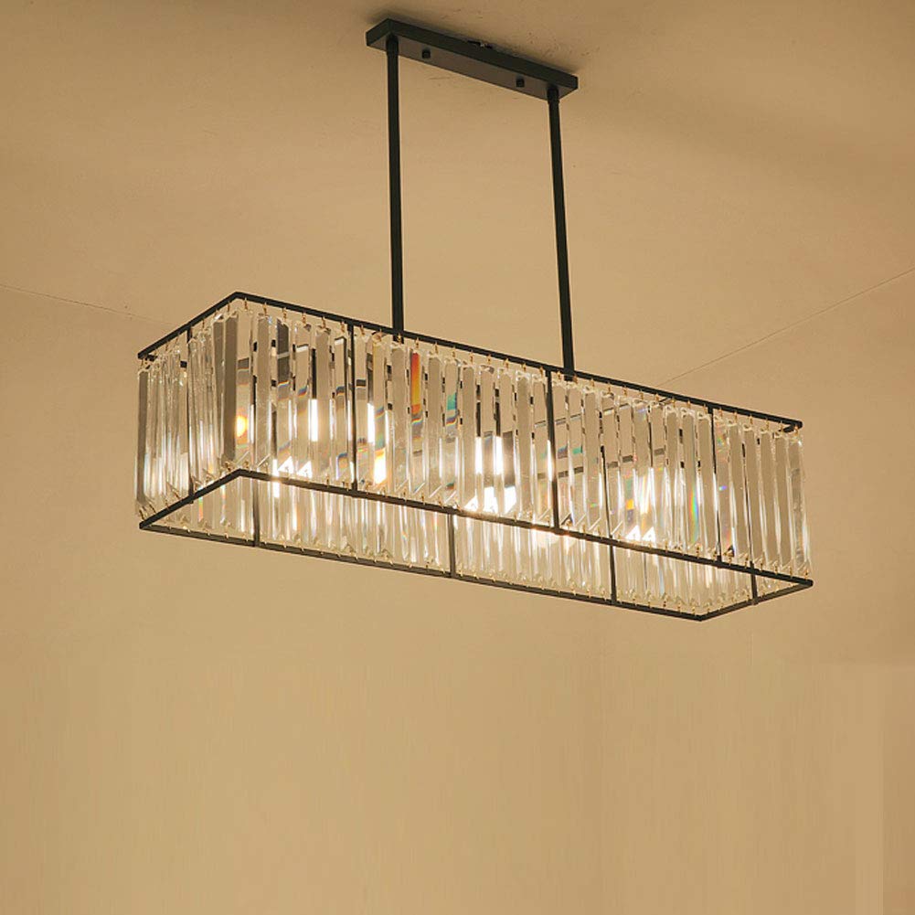 Modern Rectangular K9 Crystal Chandelier - 4-Light Pendant Ceiling Light Fixture for Dining Room, Kitchen, Living Room & Bedroom - Elegant Lighting Solution (33.5 Inch)