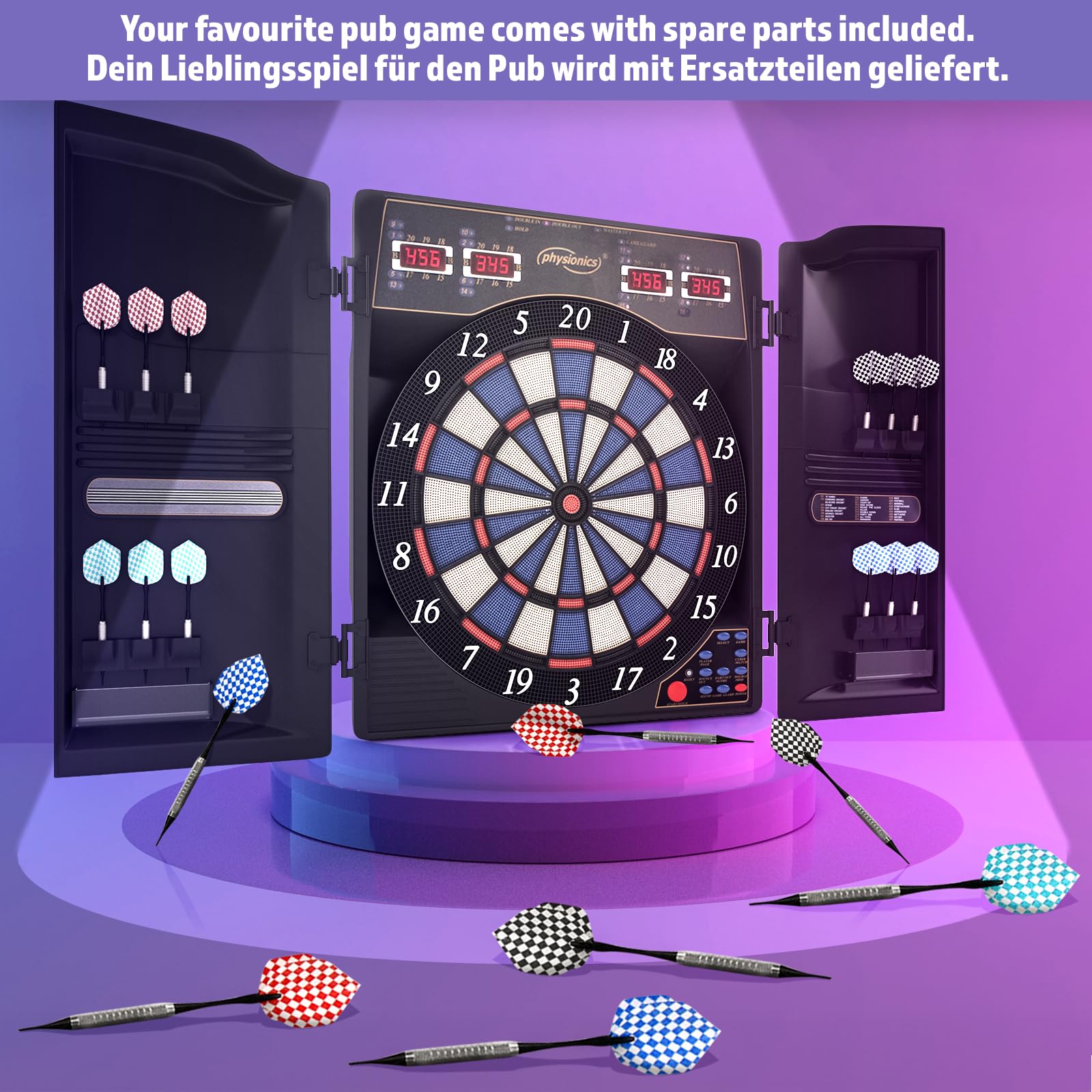 Physionics® Electronic Darts Set with LED Display - 12 Steel Tip Darts, 27/28 Games & 100+ Variations for 16 Players | 3 Models Available - Perfect for Home, Bar & Party Games