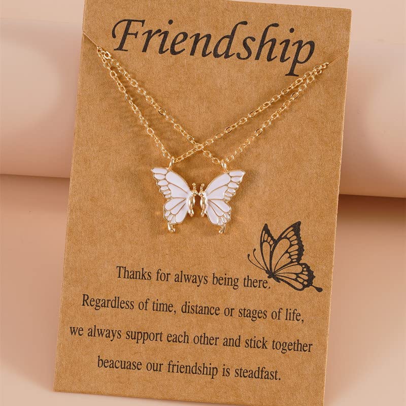 4-Piece Best Friend Necklace Set with Card - Cute Butterfly Matching Necklaces for Women - Long Distance Friendship Gifts - Birthday Present for Her - Perfect for Anniversaries, Valentine's Day & Sister Gifts