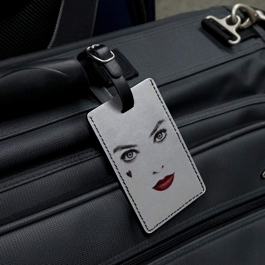 Birds of Prey Harley Quinn Red Lips Leather Luggage Tag - Rectangle ID Card Holder for Travel Bags, Suitcases & Backpacks - Perfect for Cosplay, Comic Con & DC Fans