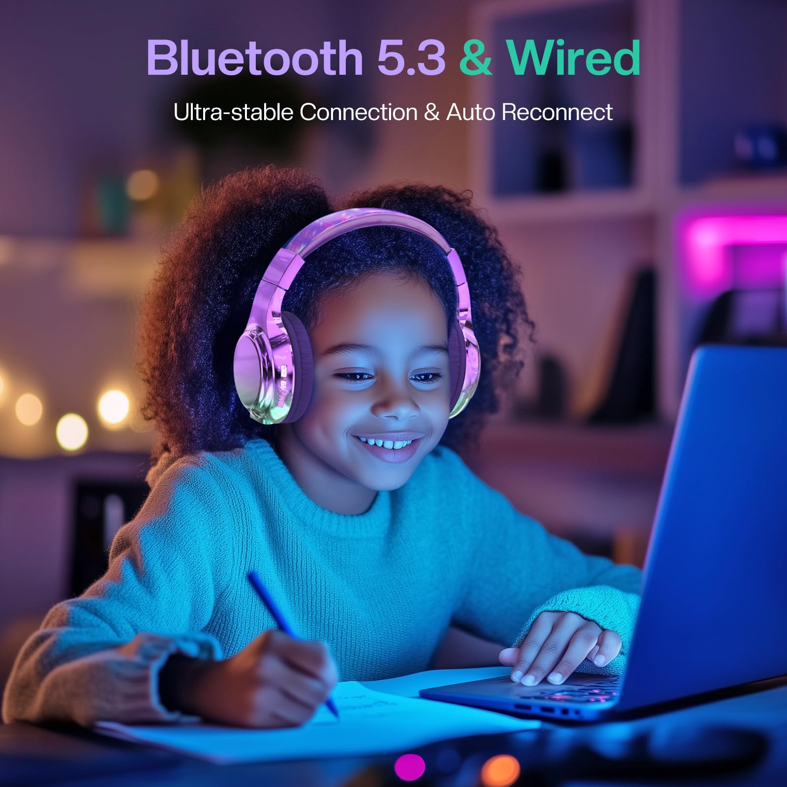 QearFun 2Pack Kids Bluetooth Headphones - Wireless On-Ear Headset with Built-in Mic, USB-C Fast Charging & Bluetooth 5.3 for Boys & Girls - Perfect for School, Travel, Online Classes, iPad, Tablet & Gaming