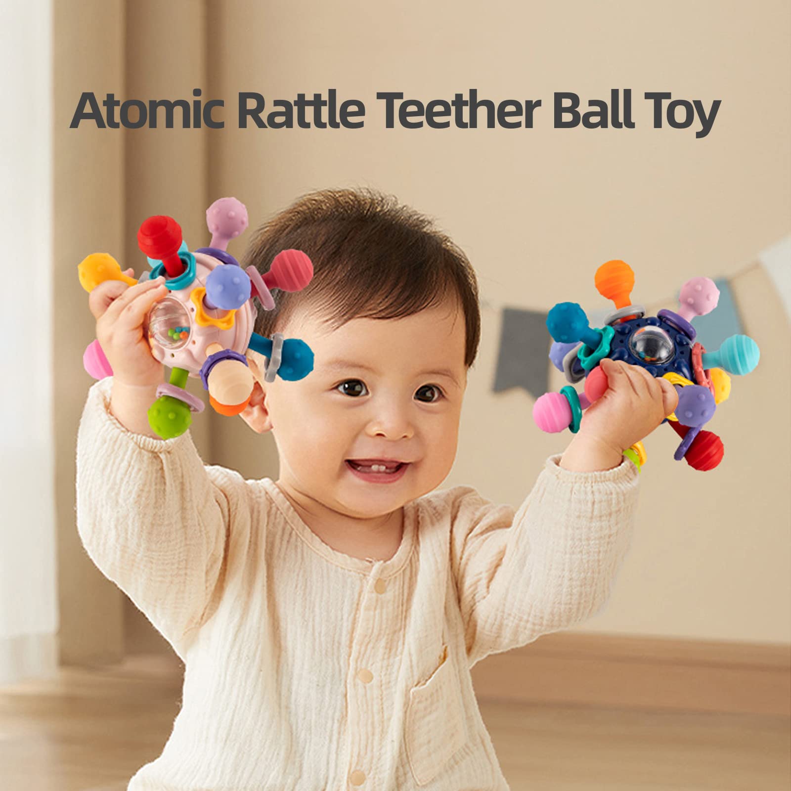 Organic Baby Teething Toys for 0-12 Months - BPA-Free Sensory Chew Ball Rattle & Grasping Activity Teether for Boys & Girls | Perfect Infant Gift for Soothing Gums & Developmental Play (White)