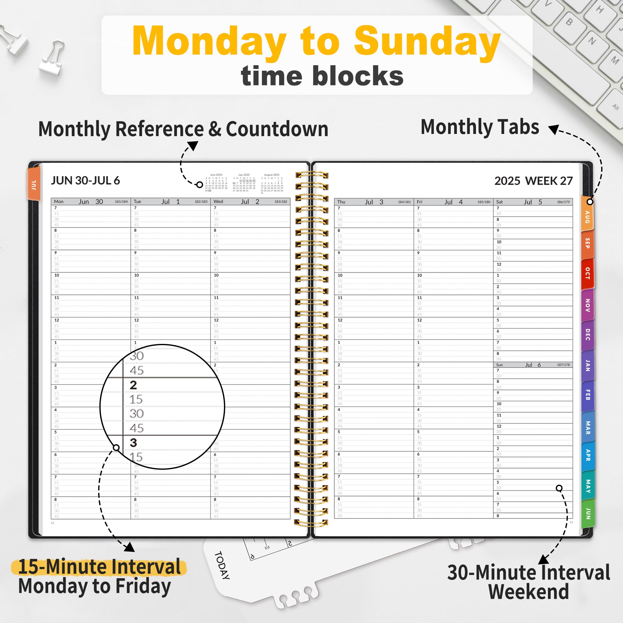 SUNEE 2025-2026 Academic Planner - Weekly & Monthly Appointment Book with Quarter-Hourly Scheduling from July 2025 to June 2026, 8.5