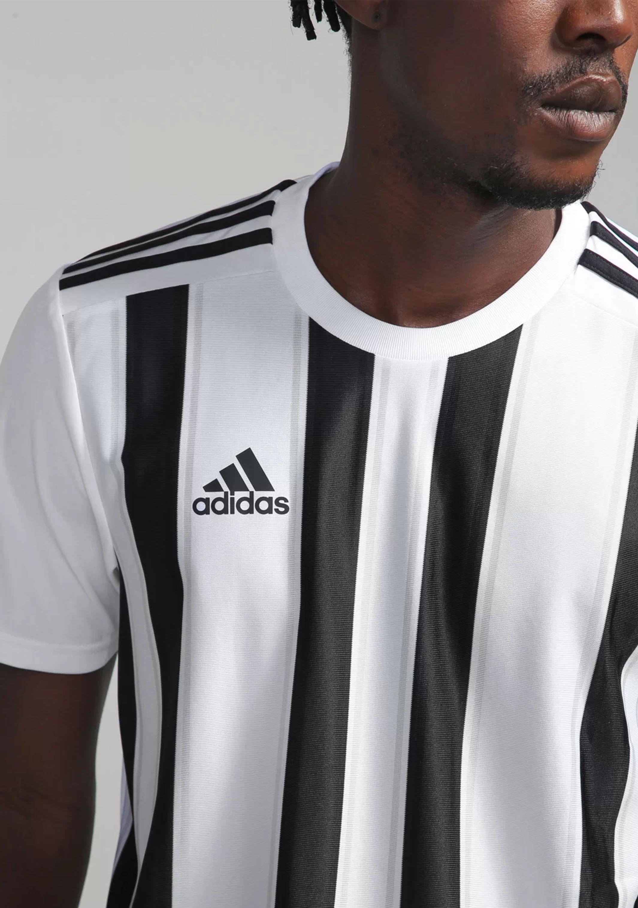 Adidas Men's Striped 21 Soccer Jersey - White & Black - Breathable Performance Shirt for Training & Match Play