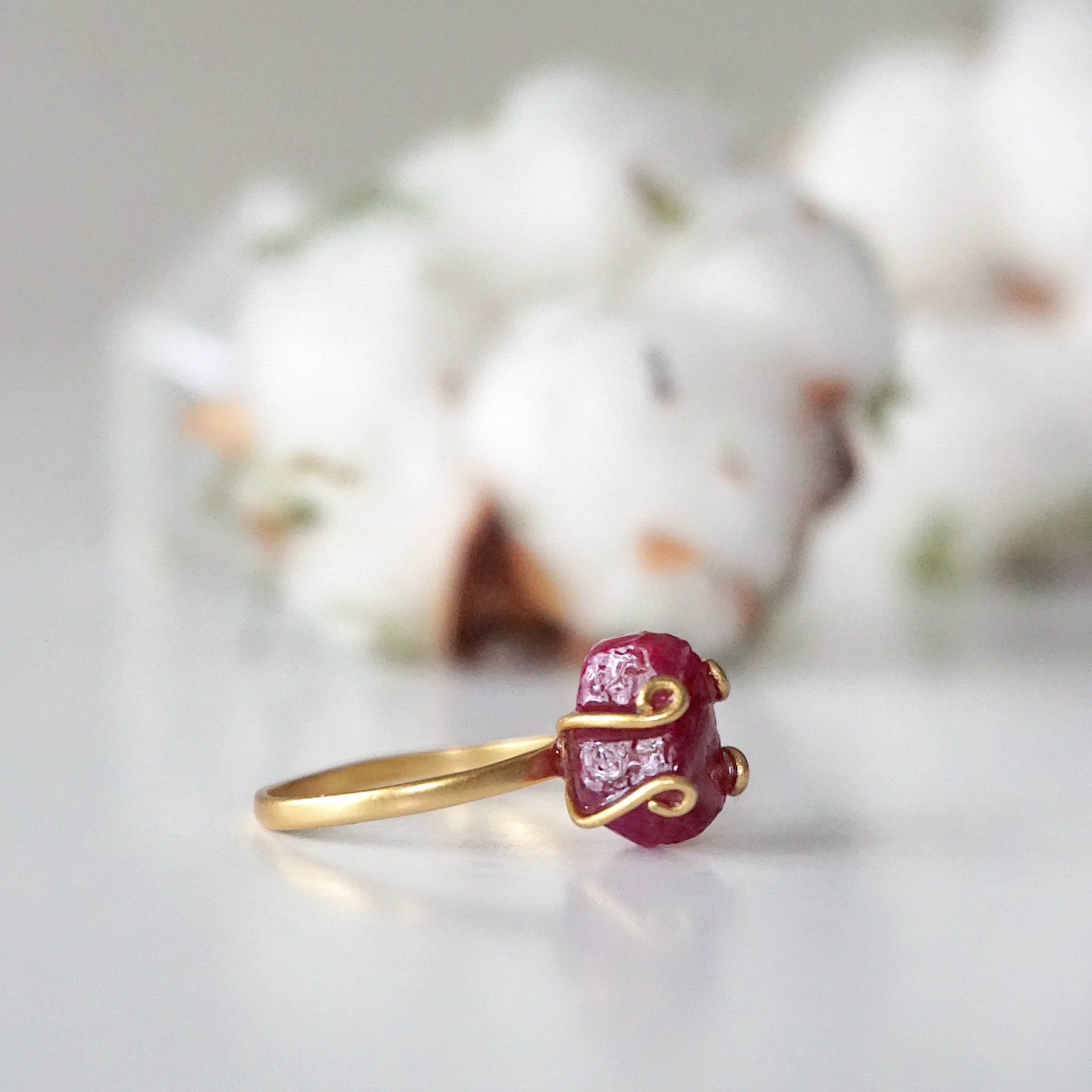 14K Gold Filled Raw Pink Ruby Ring - Elegant Handmade Jewelry for Women, Perfect for Weddings, Anniversaries & Special Occasions