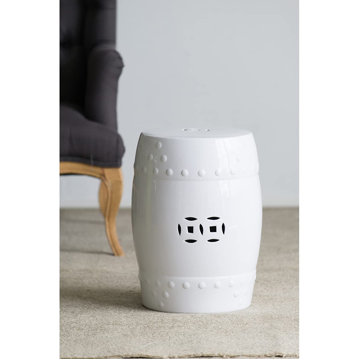 A&B Home Zella Garden Stool - White Outdoor Patio Furniture for Garden, Poolside, and Backyard Decor