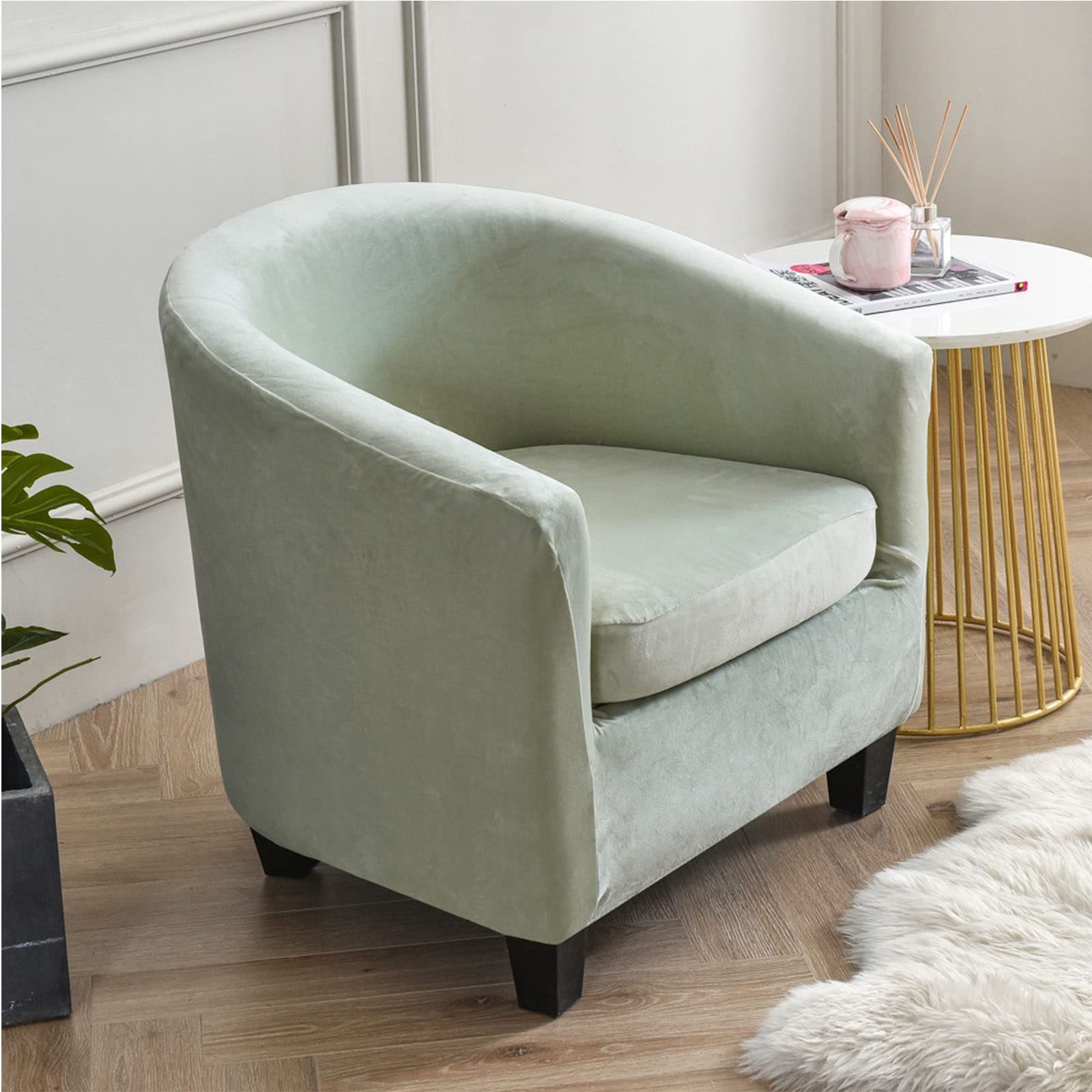 2-Piece Velvet Tub Chair Covers - Mint Green Slipcovers for Club Chairs & Armchairs | Furniture Protector & Accent Covers | Perfect for Living Room, Bedroom & Home Decor