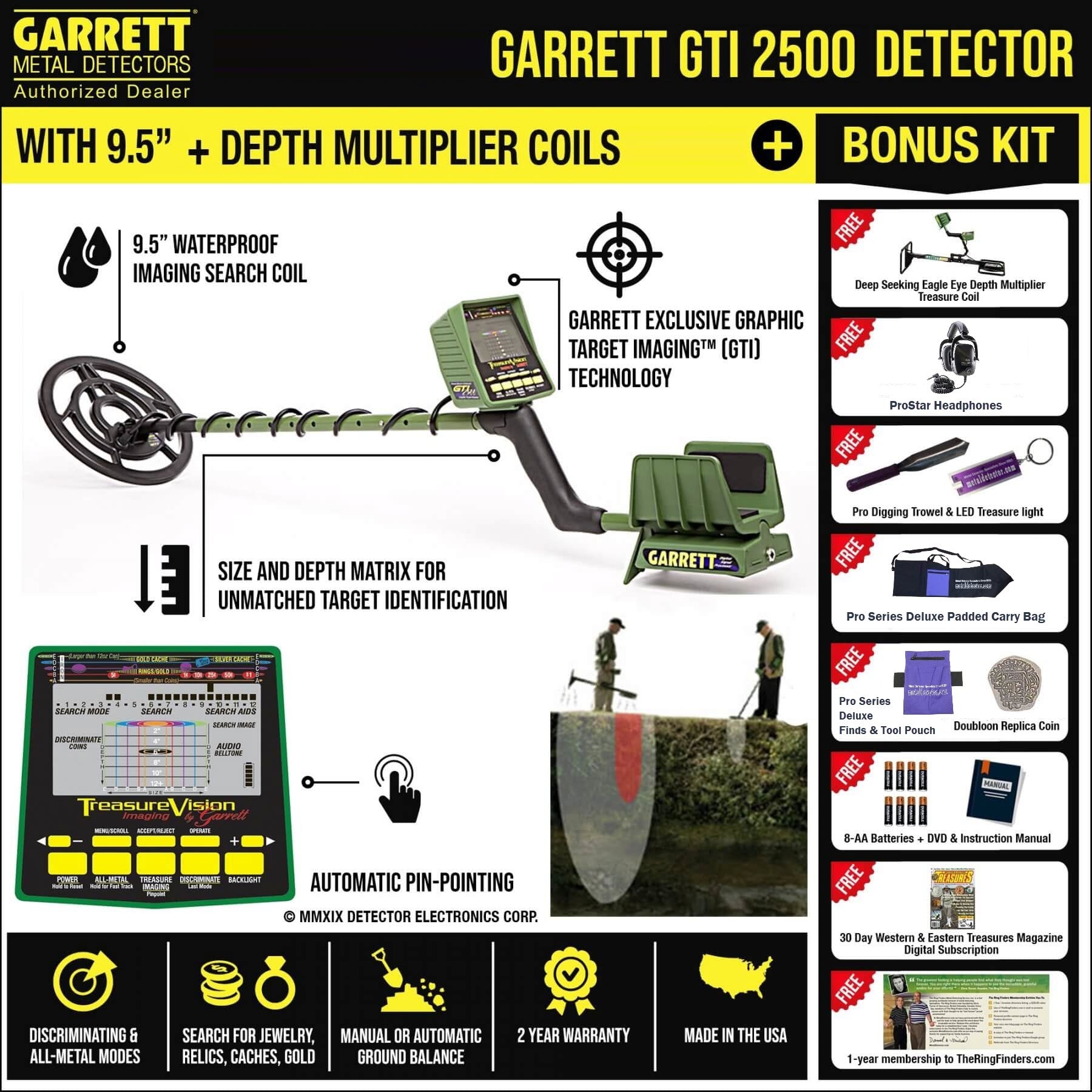 Garrett Pro Pointer II Waterproof Pinpointing Metal Detector with Holster - Professional Gold & Treasure Hunting Tool for Beach, Field & Outdoor Adventures