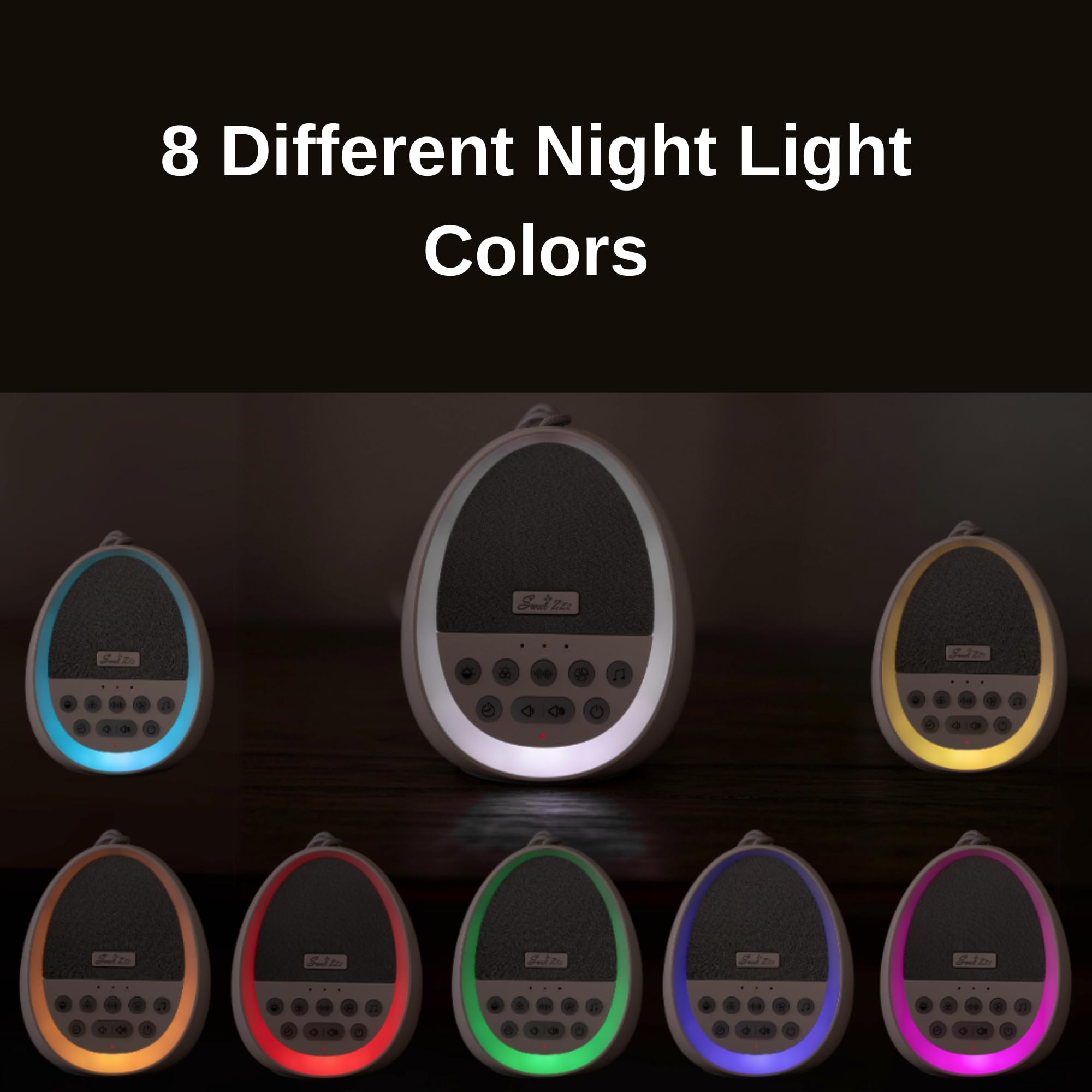 Sweet Zzz White Noise Machine for Adults & Babies - 29 Soothing Natural Sounds (Rain, Ocean Waves, Lullabies) Portable Sleep Aid with Night Light - Perfect for Nursery, Office, Travel & Meditation