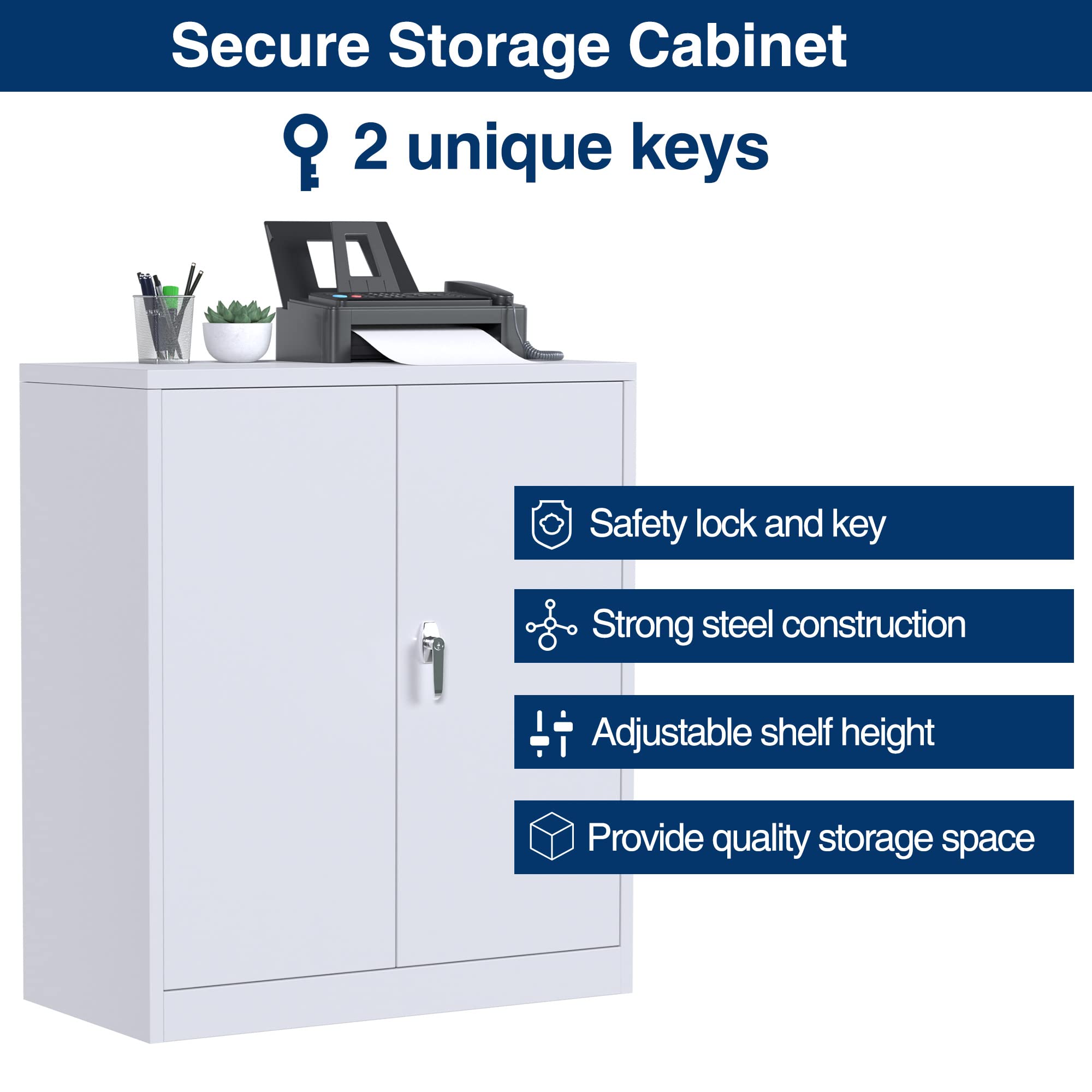 Aobabo Steel Lockable Storage Cabinet with Adjustable Shelves - Heavy Duty Metal Organizer for Office, Home, School | Secure Storage for Documents, Supplies & Tools | Easy Assembly Required