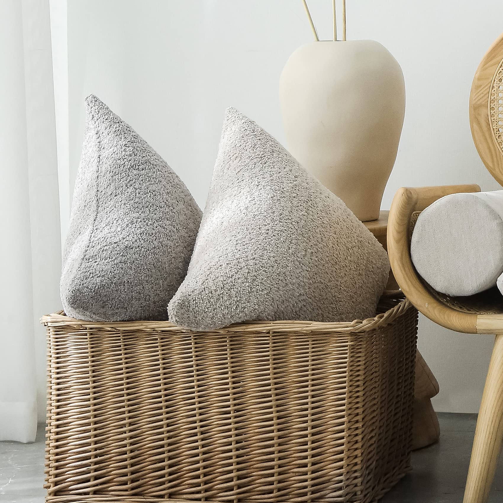 Farmhouse Throw Pillow Covers 18x18 Inch Set of 2 - Textured Rustic Decorative Pillow Cases for Bed, Couch & Living Room - Neutral Cool Grey Accent Cushions for Cozy Home Decor