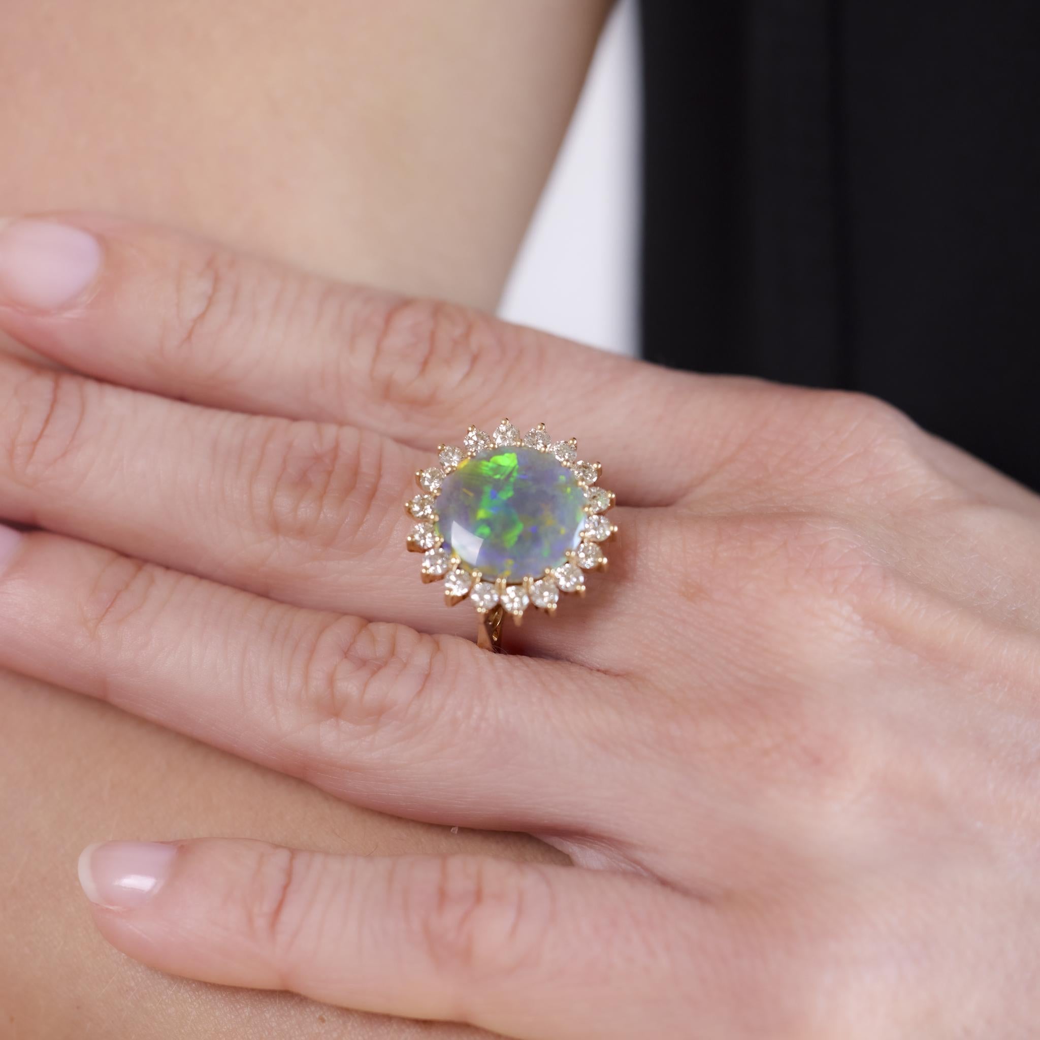 Vintage Opal Diamond 14K Yellow Gold Cluster Ring for Women - Elegant Statement Jewelry for Weddings, Anniversaries & Special Occasions