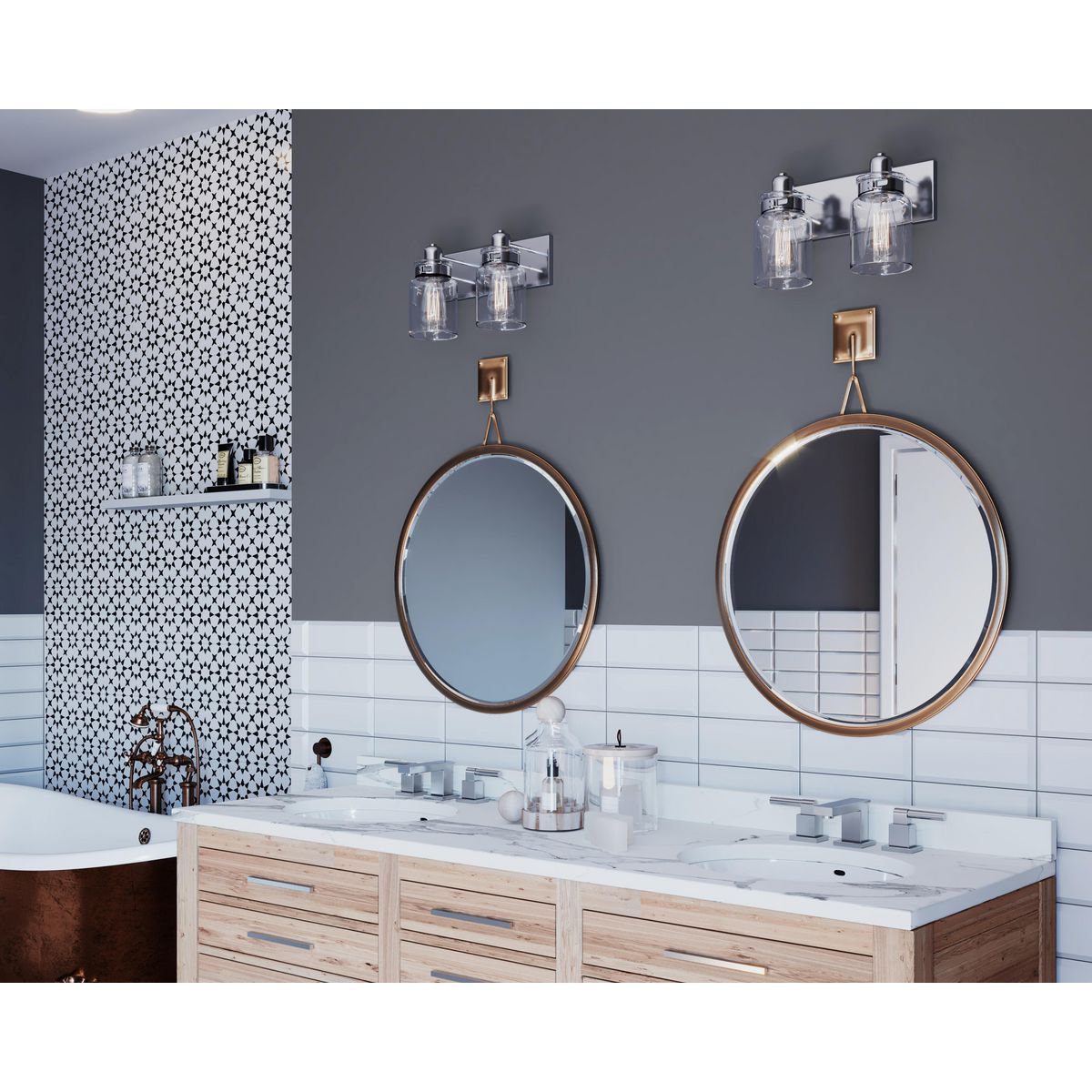 Calhoun Collection 2-Light Clear Glass Bathroom Vanity Light Fixture - Perfect for Modern Bathroom Makeovers & Spa-Like Ambiance