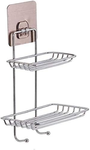 Stainless Steel Wall Mounted Double Layer Soap Holder with Hooks - Shower Sponge Organizer for Bathroom & Kitchen | Perfect for Shower Caddies, Bath Accessories, and Kitchen Storage