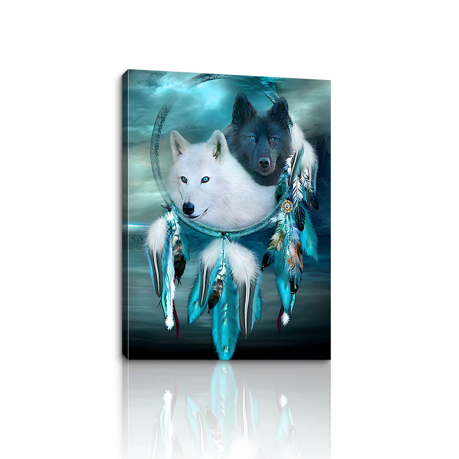 Wolf Canvas Wall Art - Black & White Framed Print for Living Room & Bedroom Decor