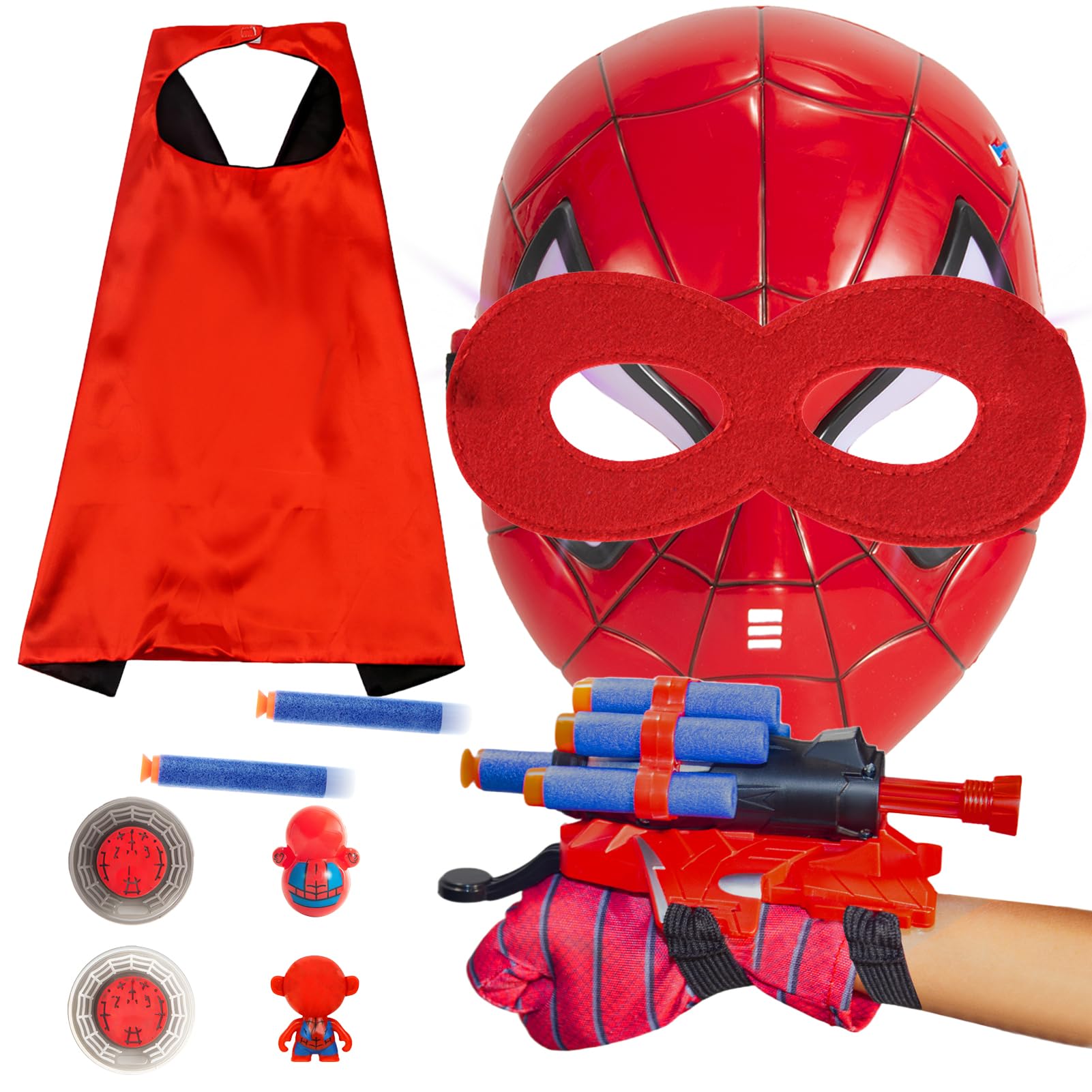 **Jeemiter Small Hero Toys for Boys Ages 4-6 - Glowing Mask, Foam Shooters, Capes & More - Dark Red Costume Set for Kids - Perfect for Birthday Parties, Halloween, Dress-Up & Superhero Gifts**